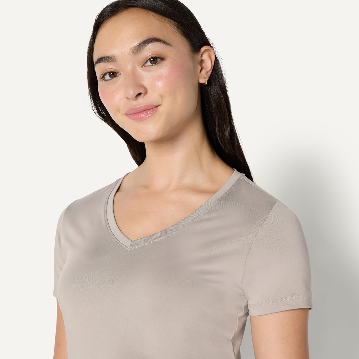 image:imageAmazon Essentials Womens Active Quick Dry Tech Stretch ShortSleeve VNeck TShirt MoistureWicking Pack of 2Beige Hot Pink