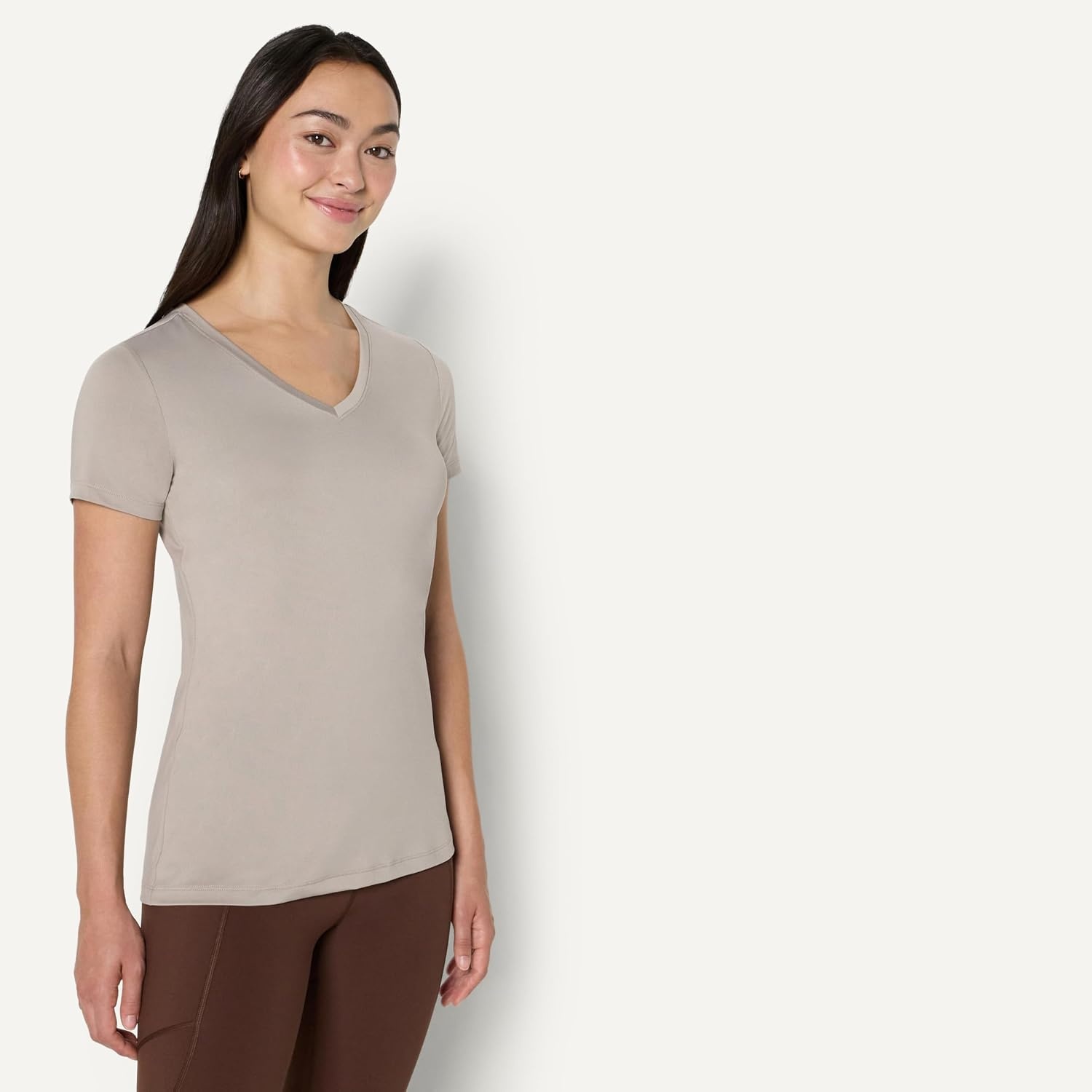 image:imageAmazon Essentials Womens Active Quick Dry Tech Stretch ShortSleeve VNeck TShirt MoistureWicking Pack of 2Beige Hot Pink