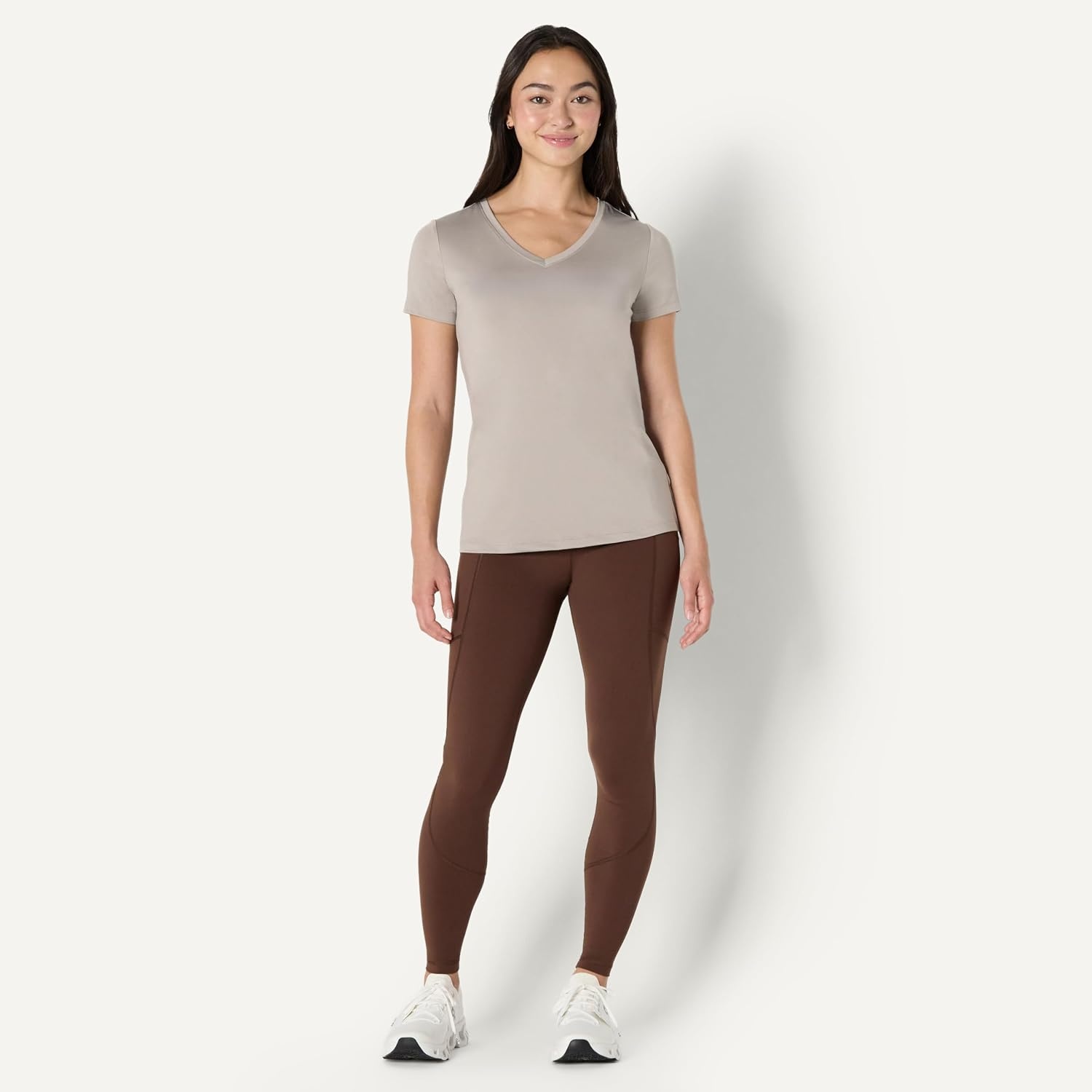 image:imageAmazon Essentials Womens Active Quick Dry Tech Stretch ShortSleeve VNeck TShirt MoistureWicking Pack of 2Beige Hot Pink