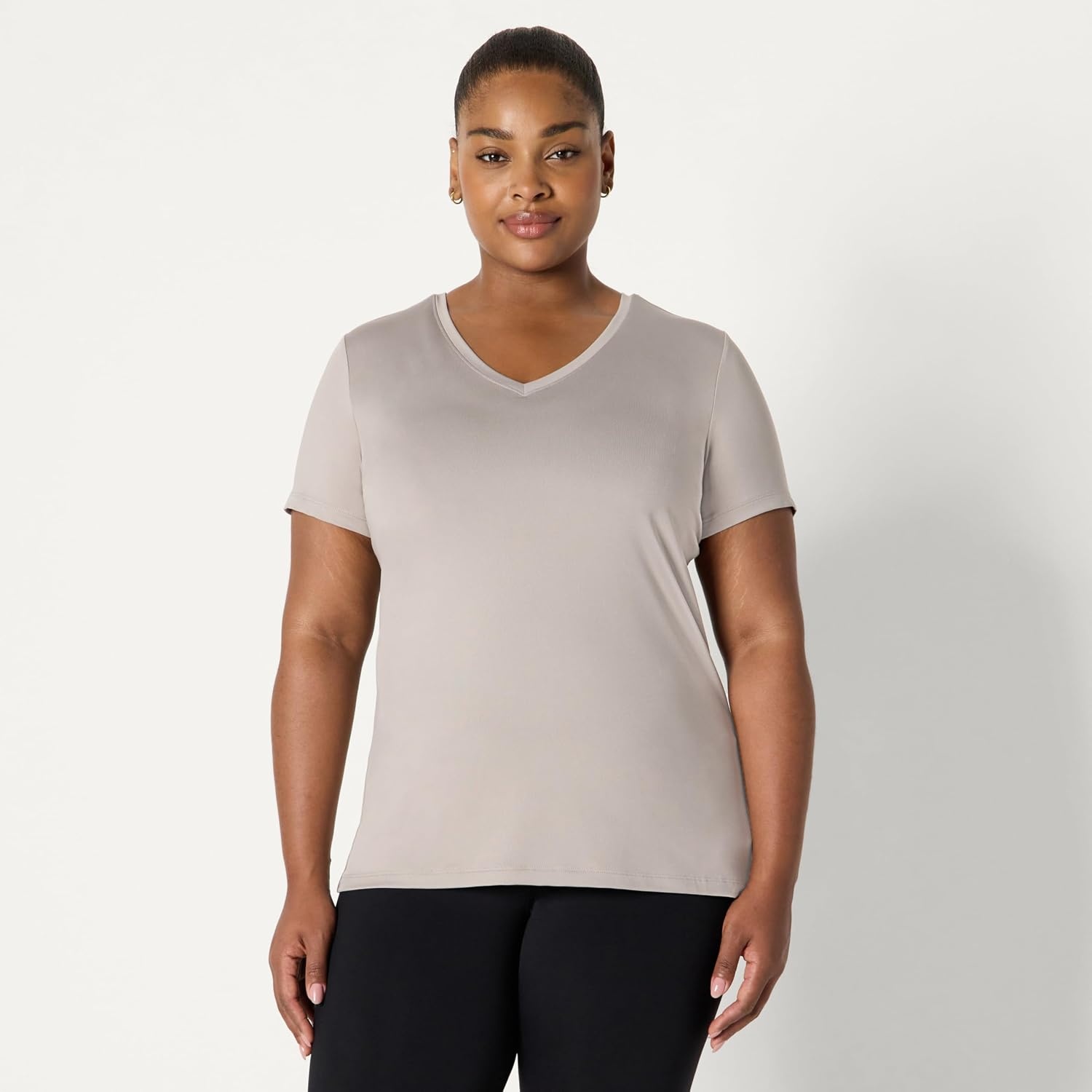 image:imageAmazon Essentials Womens Active Quick Dry Tech Stretch ShortSleeve VNeck TShirt MoistureWicking Pack of 2Beige Hot Pink