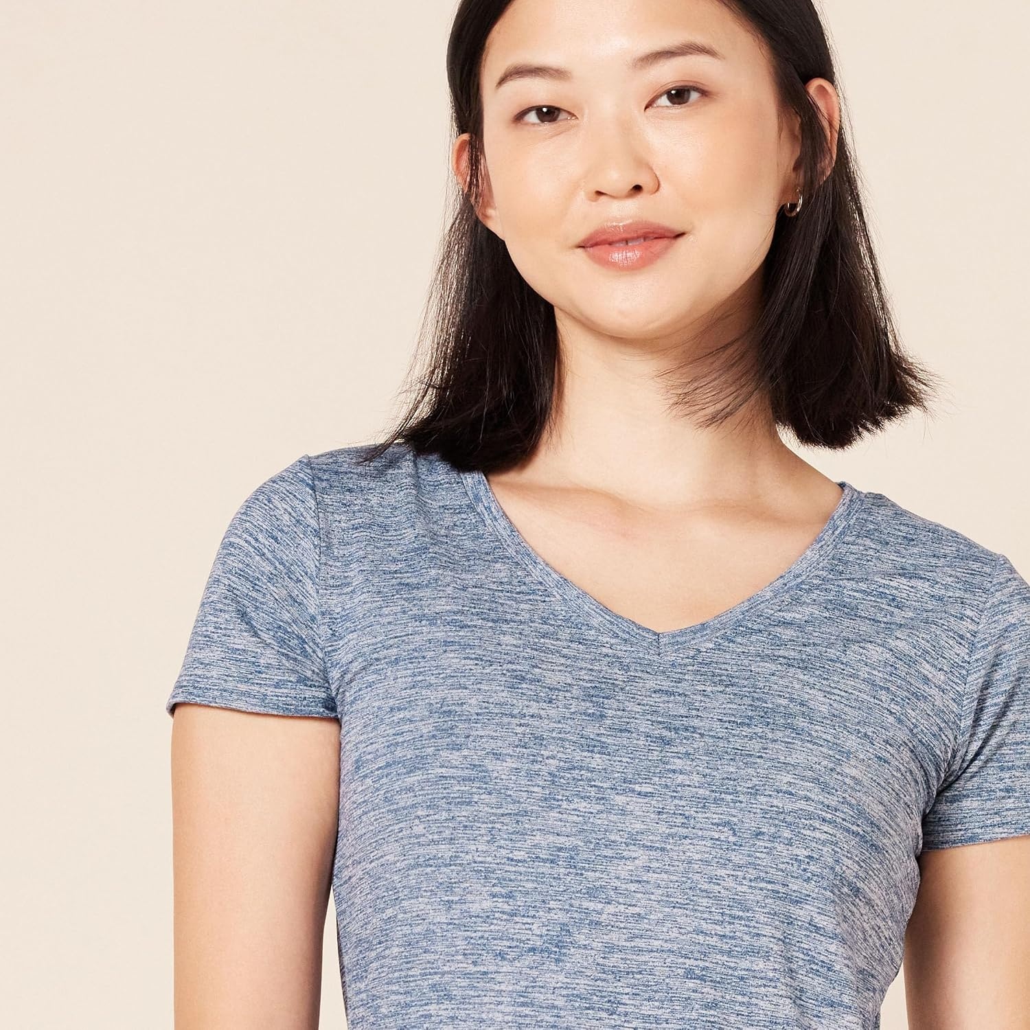 image:imageAmazon Essentials Womens Active Quick Dry Tech Stretch ShortSleeve VNeck TShirt MoistureWicking Pack of 2Black HeatherNavy Heather