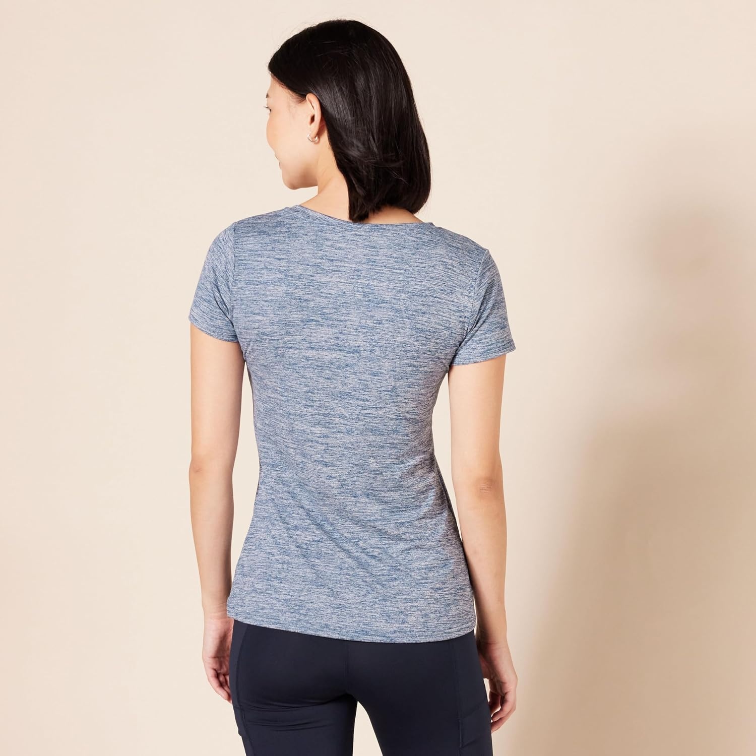 image:imageAmazon Essentials Womens Active Quick Dry Tech Stretch ShortSleeve VNeck TShirt MoistureWicking Pack of 2Black HeatherNavy Heather