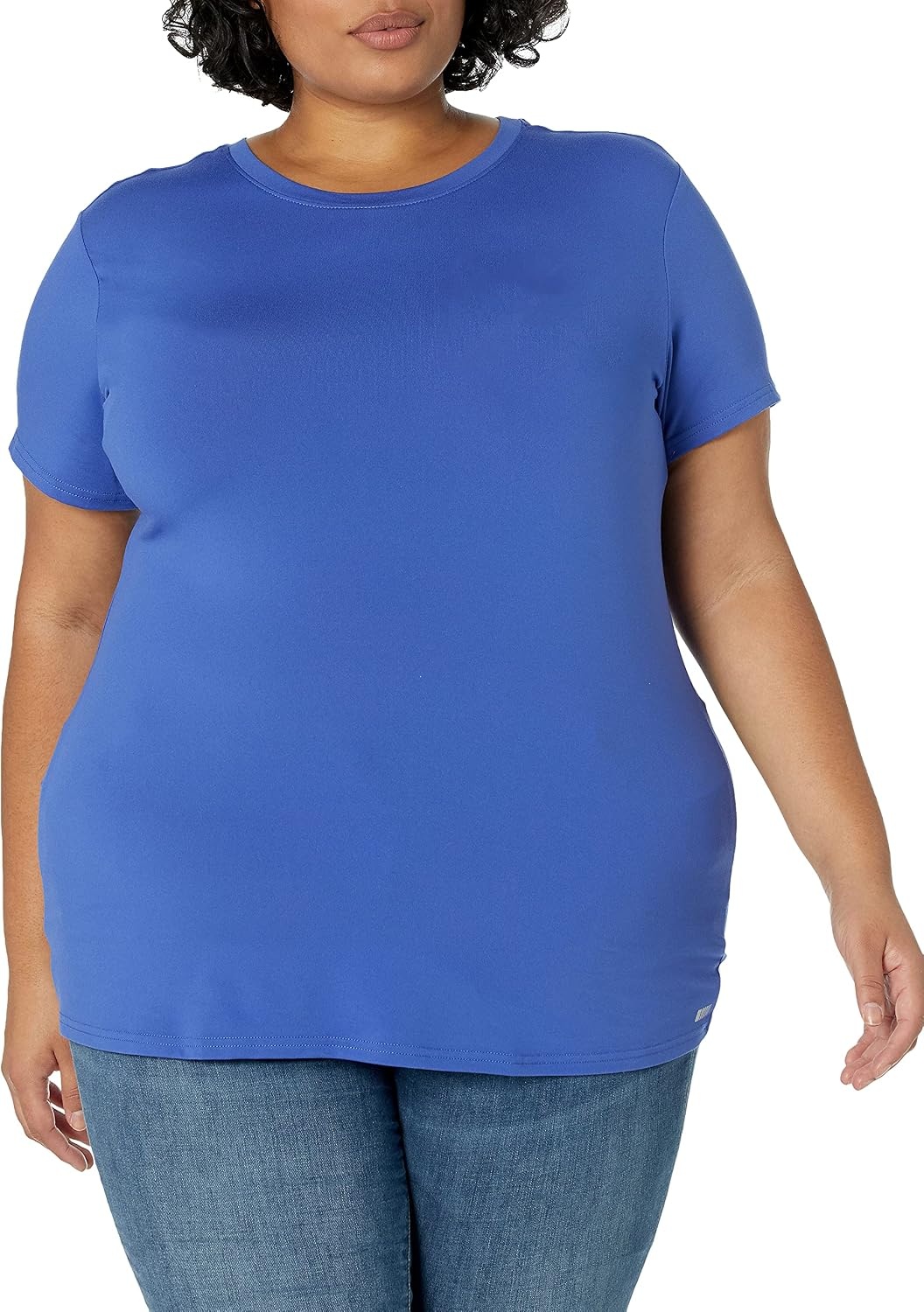 image:imageAmazon Essentials Womens Active Quick Dry Tech Stretch ShortSleeve VNeck TShirt MoistureWicking Pack of 2BlackBright Blue