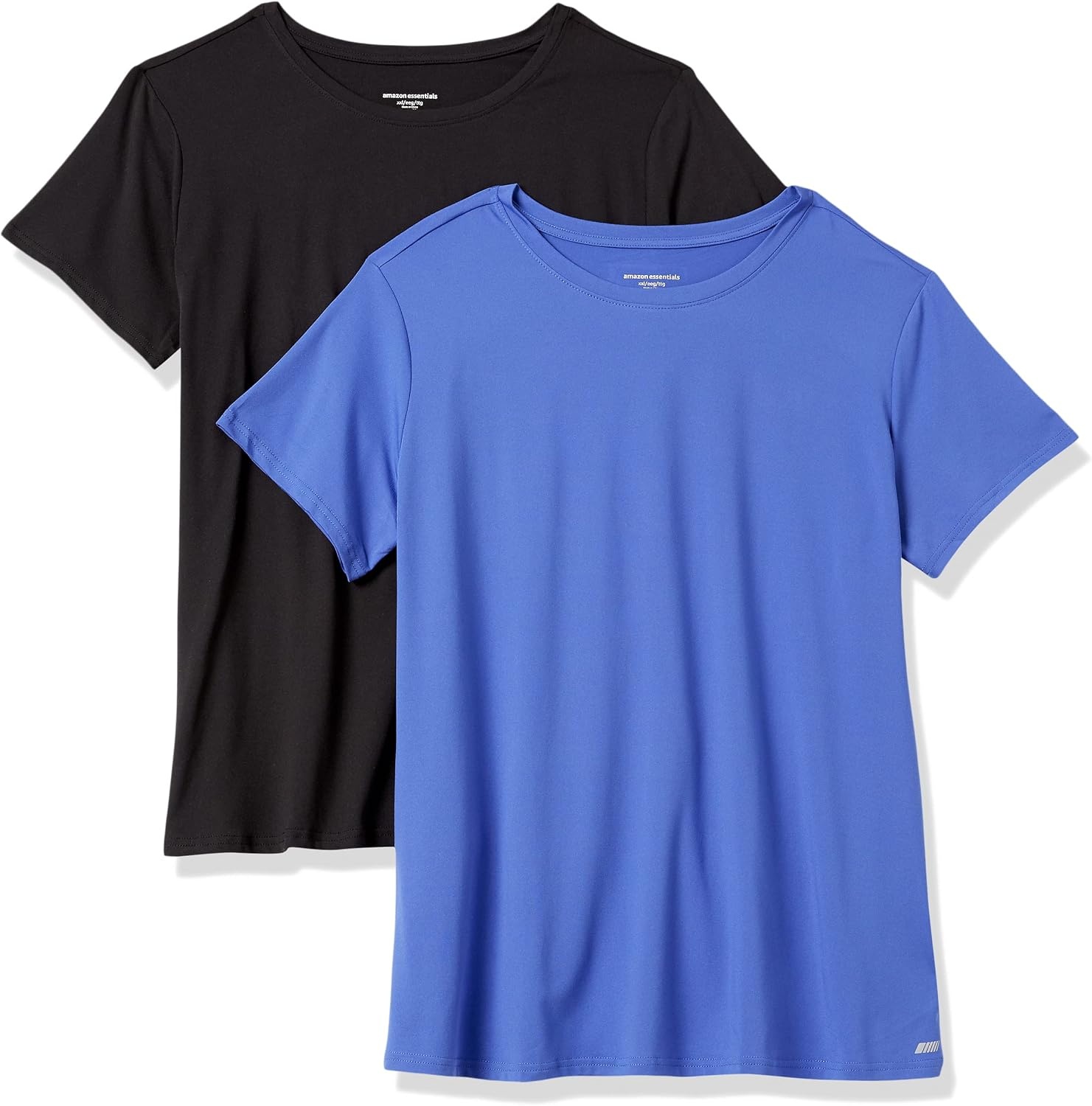 image:imageAmazon Essentials Womens Active Quick Dry Tech Stretch ShortSleeve VNeck TShirt MoistureWicking Pack of 2BlackBright Blue