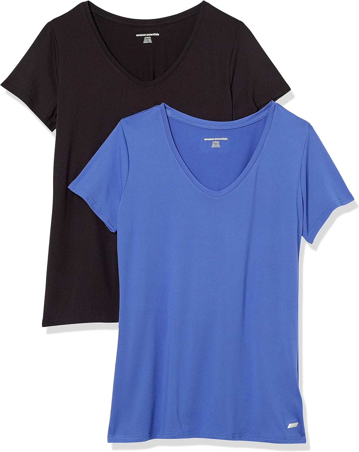 image:imageAmazon Essentials Womens Active Quick Dry Tech Stretch ShortSleeve VNeck TShirt MoistureWicking Pack of 2BlackBright Blue