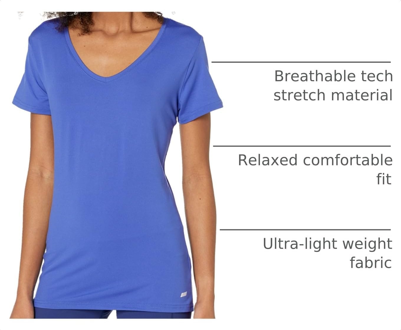image:imageAmazon Essentials Womens Active Quick Dry Tech Stretch ShortSleeve VNeck TShirt MoistureWicking Pack of 2BlackBright Blue
