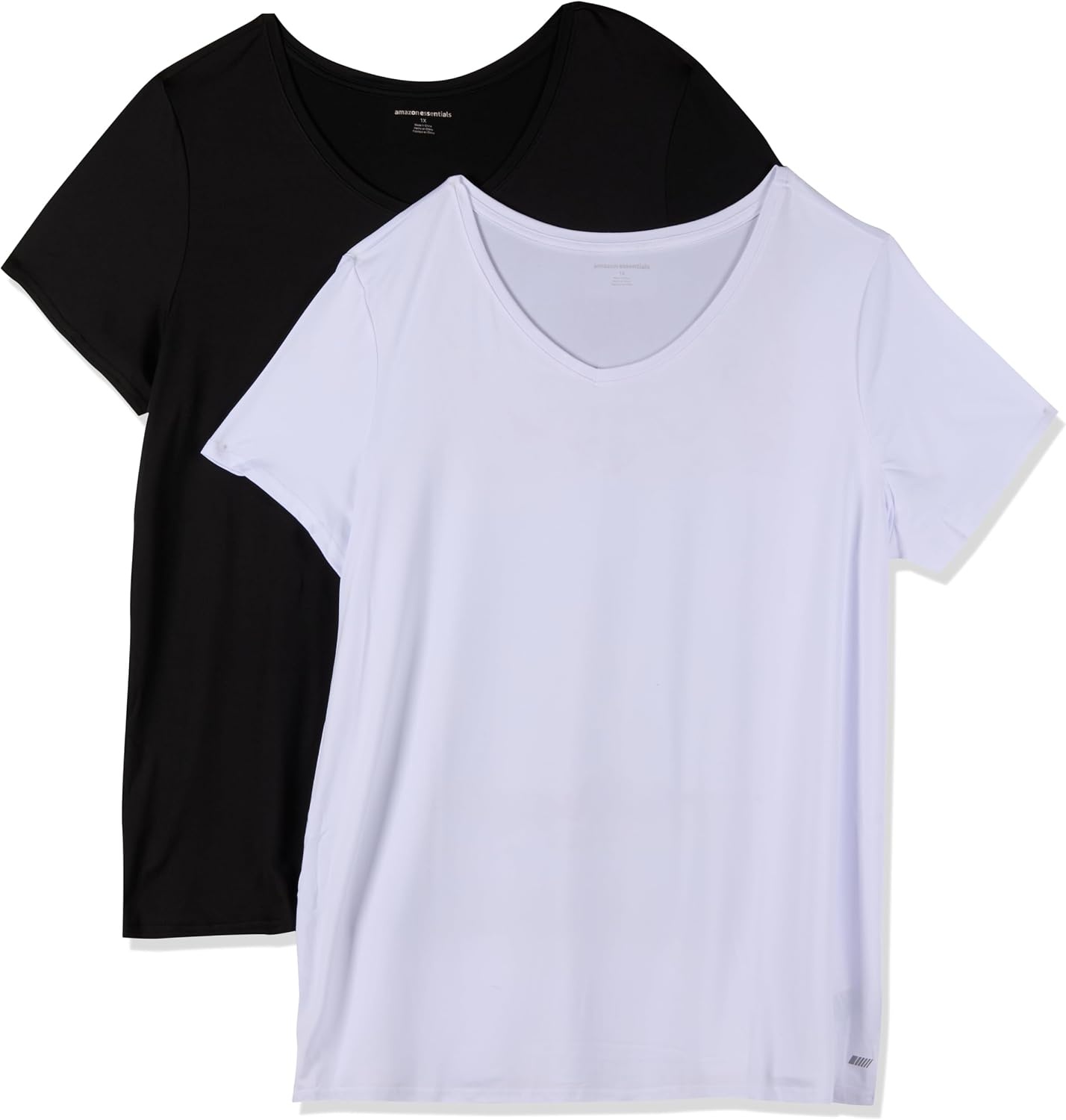 image:imageAmazon Essentials Womens Active Quick Dry Tech Stretch ShortSleeve VNeck TShirt MoistureWicking Pack of 2BlackBright White