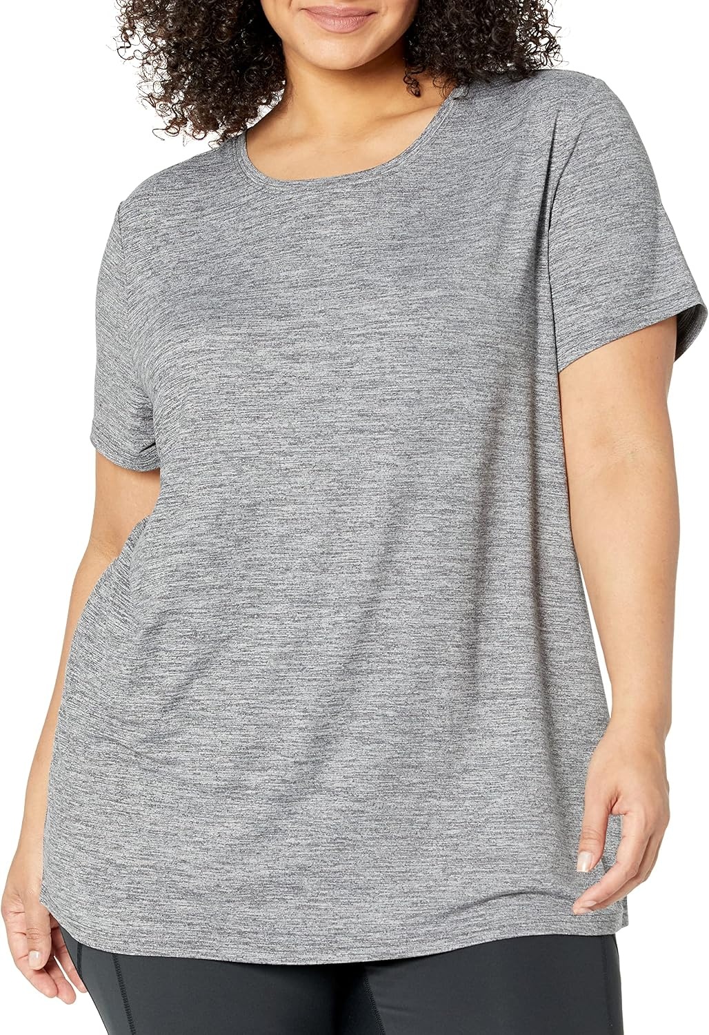 image:imageAmazon Essentials Womens Active Quick Dry Tech Stretch ShortSleeve VNeck TShirt MoistureWicking Pack of 2BlackDark Grey Space Dye