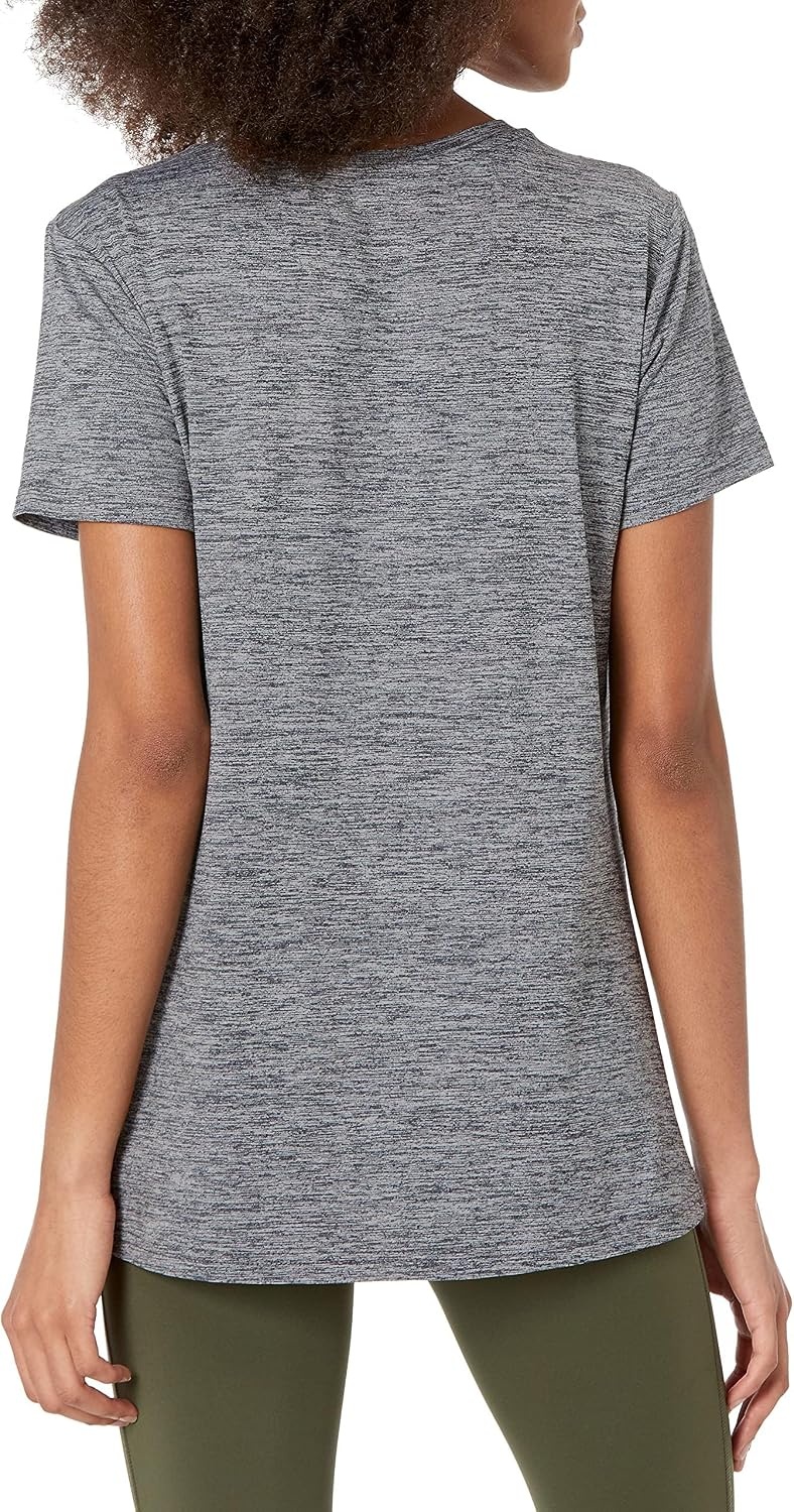 image:imageAmazon Essentials Womens Active Quick Dry Tech Stretch ShortSleeve VNeck TShirt MoistureWicking Pack of 2BlackDark Grey Space Dye