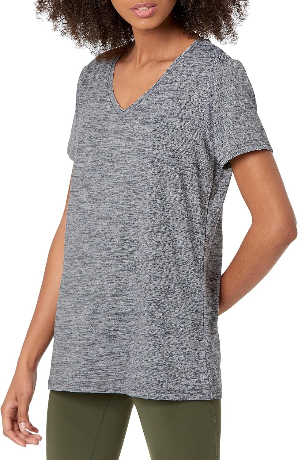 image:imageAmazon Essentials Womens Active Quick Dry Tech Stretch ShortSleeve VNeck TShirt MoistureWicking Pack of 2BlackDark Grey Space Dye