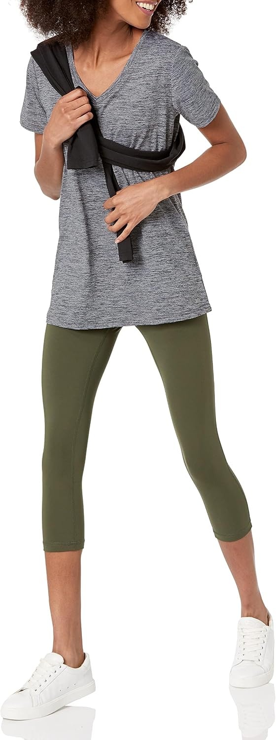 image:imageAmazon Essentials Womens Active Quick Dry Tech Stretch ShortSleeve VNeck TShirt MoistureWicking Pack of 2BlackDark Grey Space Dye