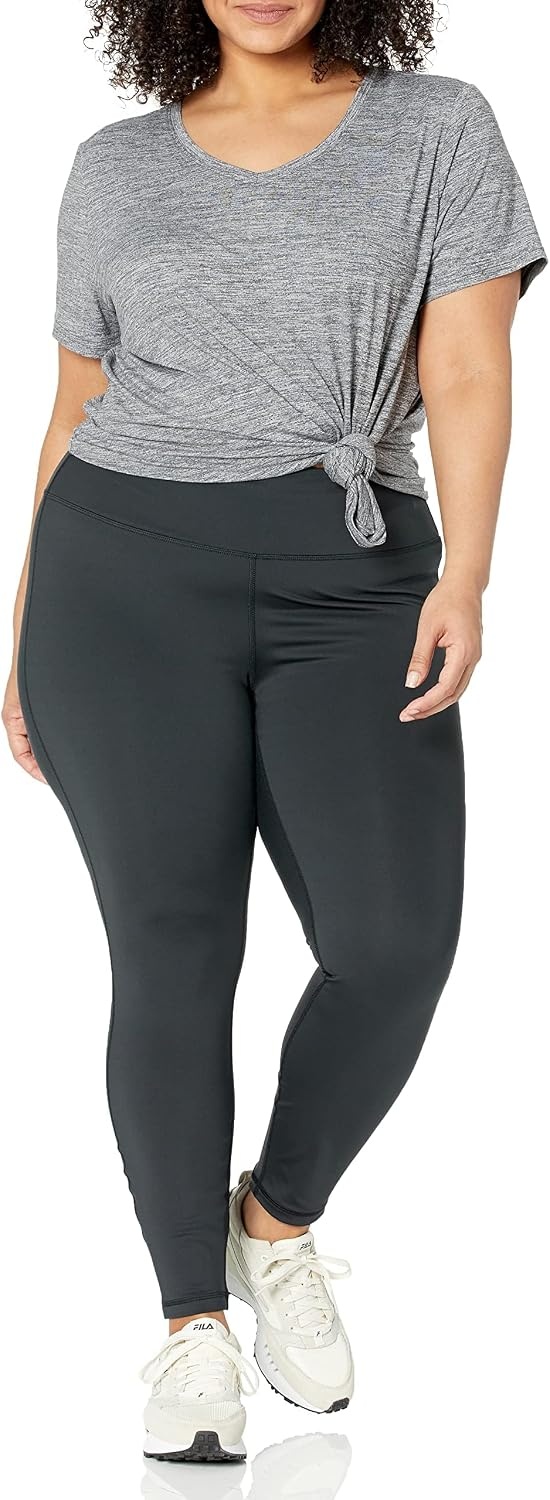 image:imageAmazon Essentials Womens Active Quick Dry Tech Stretch ShortSleeve VNeck TShirt MoistureWicking Pack of 2BlackDark Grey Space Dye