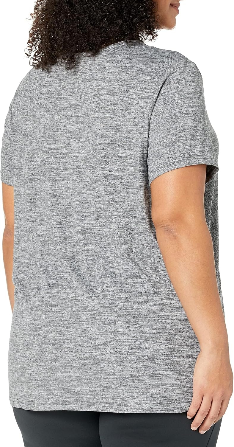 image:imageAmazon Essentials Womens Active Quick Dry Tech Stretch ShortSleeve VNeck TShirt MoistureWicking Pack of 2BlackDark Grey Space Dye