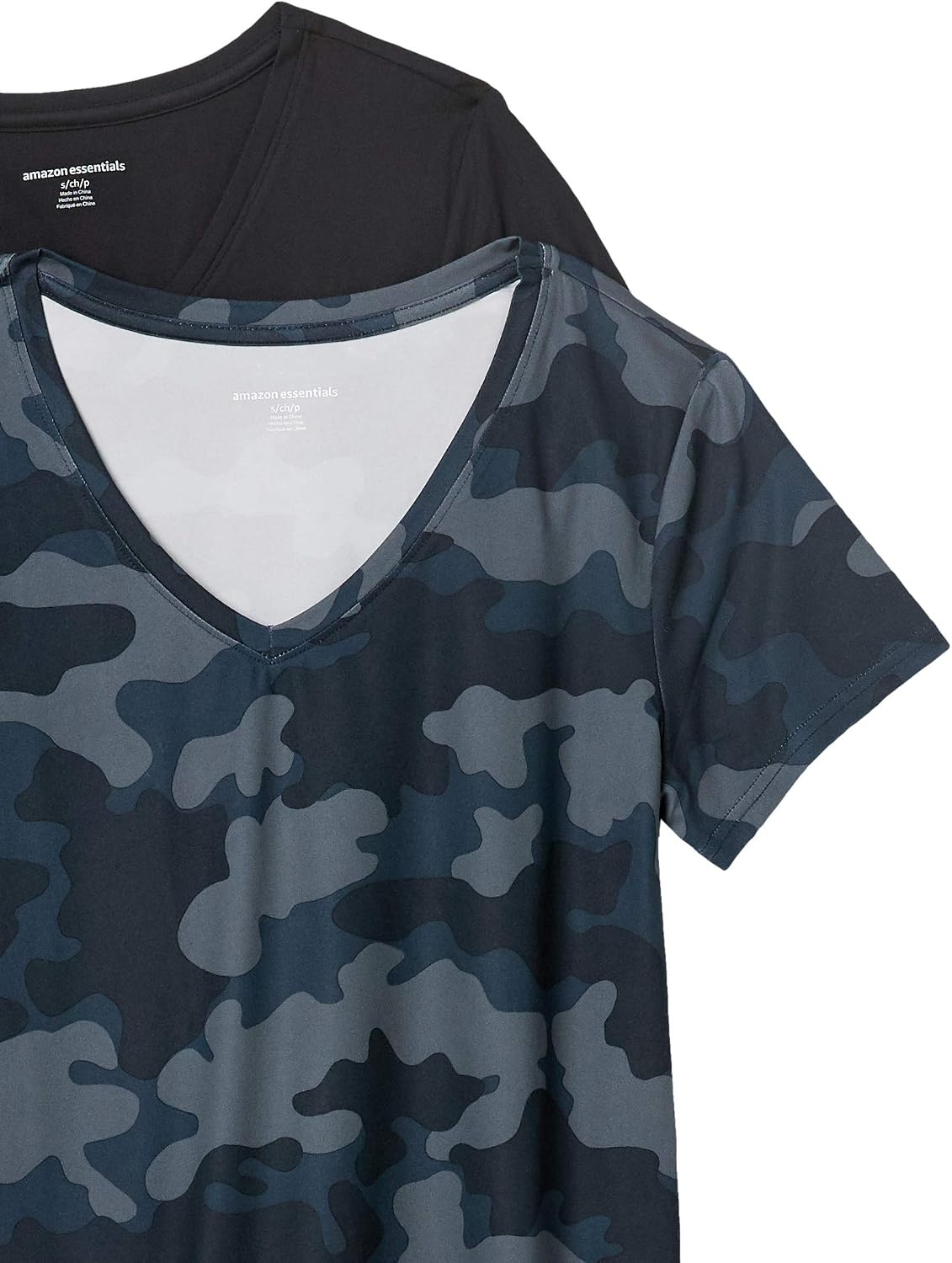 image:imageAmazon Essentials Womens Active Quick Dry Tech Stretch ShortSleeve VNeck TShirt MoistureWicking Pack of 2BlackNavy Camo