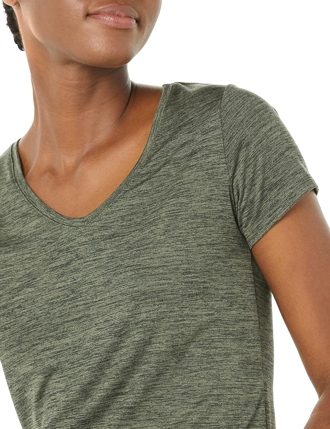 image:imageAmazon Essentials Womens Active Quick Dry Tech Stretch ShortSleeve VNeck TShirt MoistureWicking Pack of 2BlackOlive Space Dye