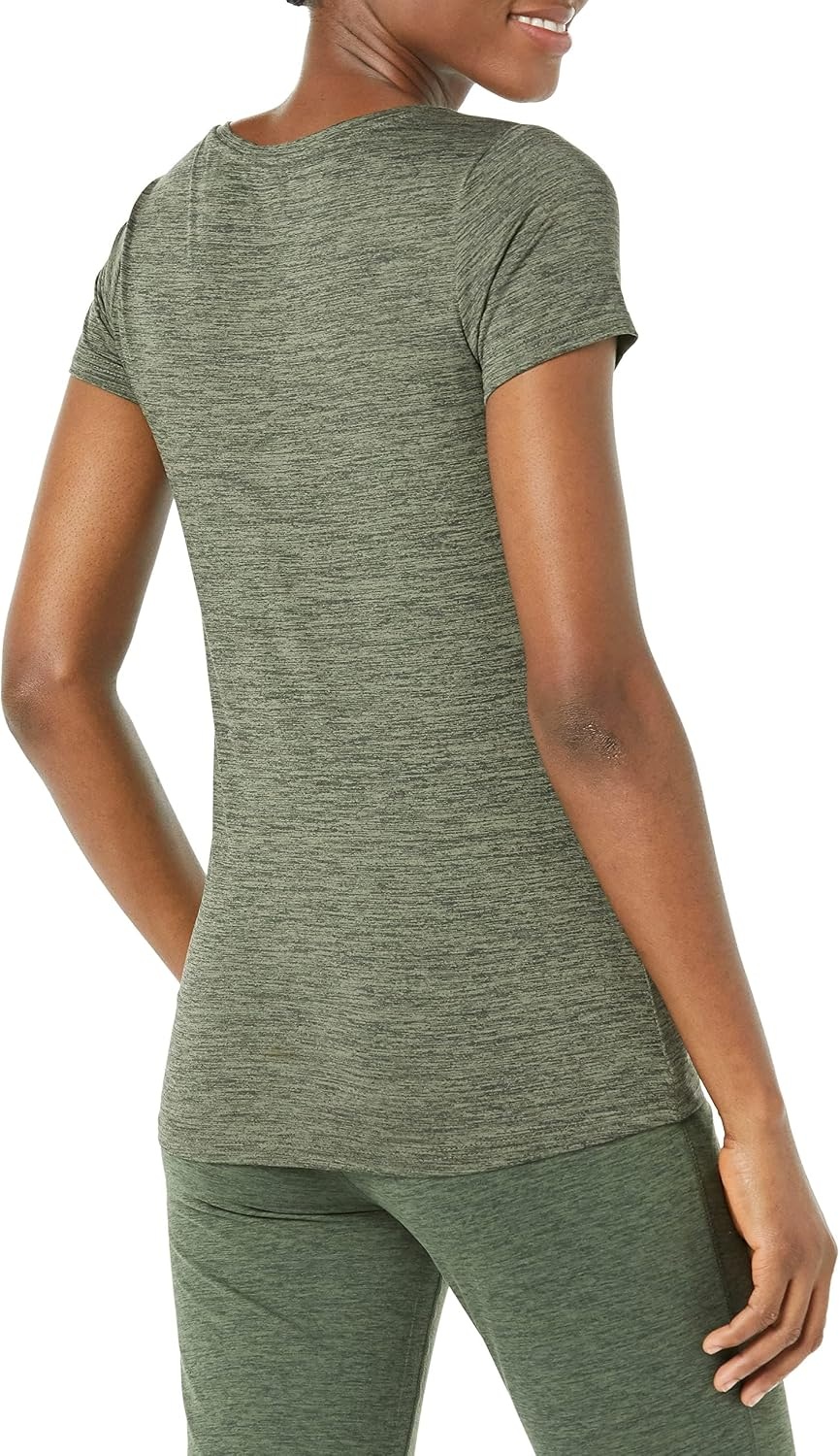 image:imageAmazon Essentials Womens Active Quick Dry Tech Stretch ShortSleeve VNeck TShirt MoistureWicking Pack of 2BlackOlive Space Dye