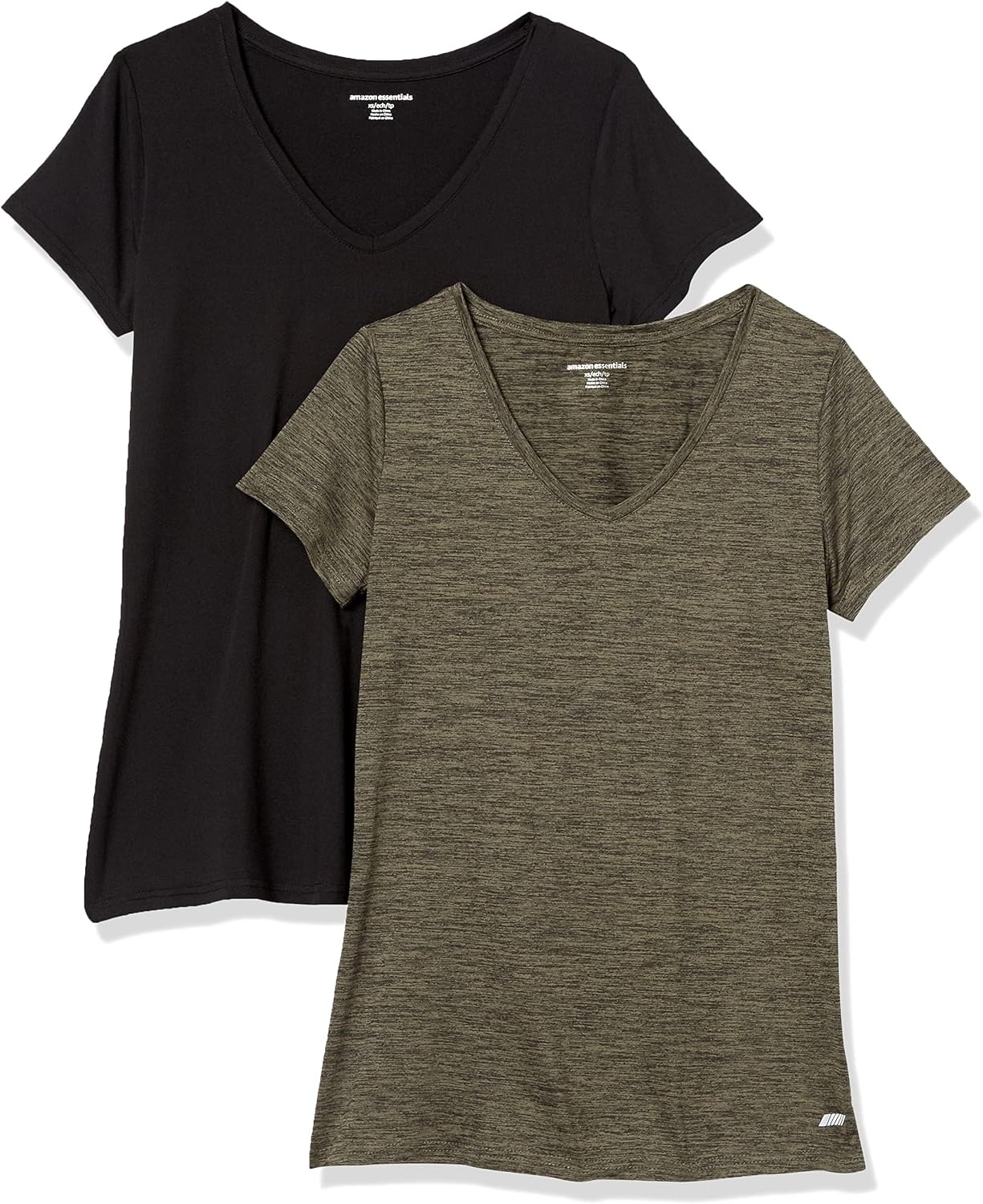 image:imageAmazon Essentials Womens Active Quick Dry Tech Stretch ShortSleeve VNeck TShirt MoistureWicking Pack of 2BlackOlive Space Dye