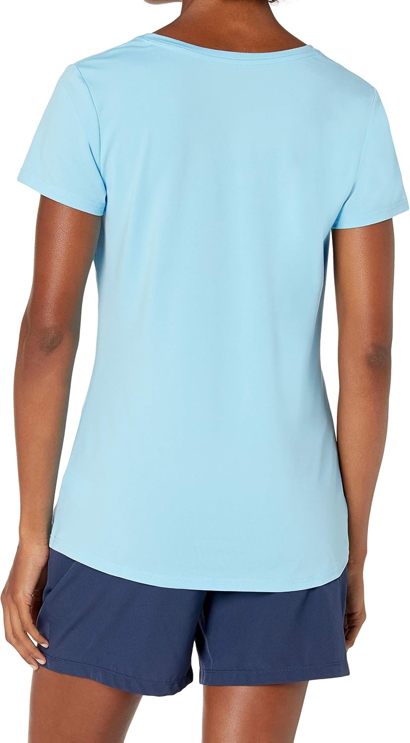image:imageAmazon Essentials Womens Active Quick Dry Tech Stretch ShortSleeve VNeck TShirt MoistureWicking Pack of 2BlueNeon Pink