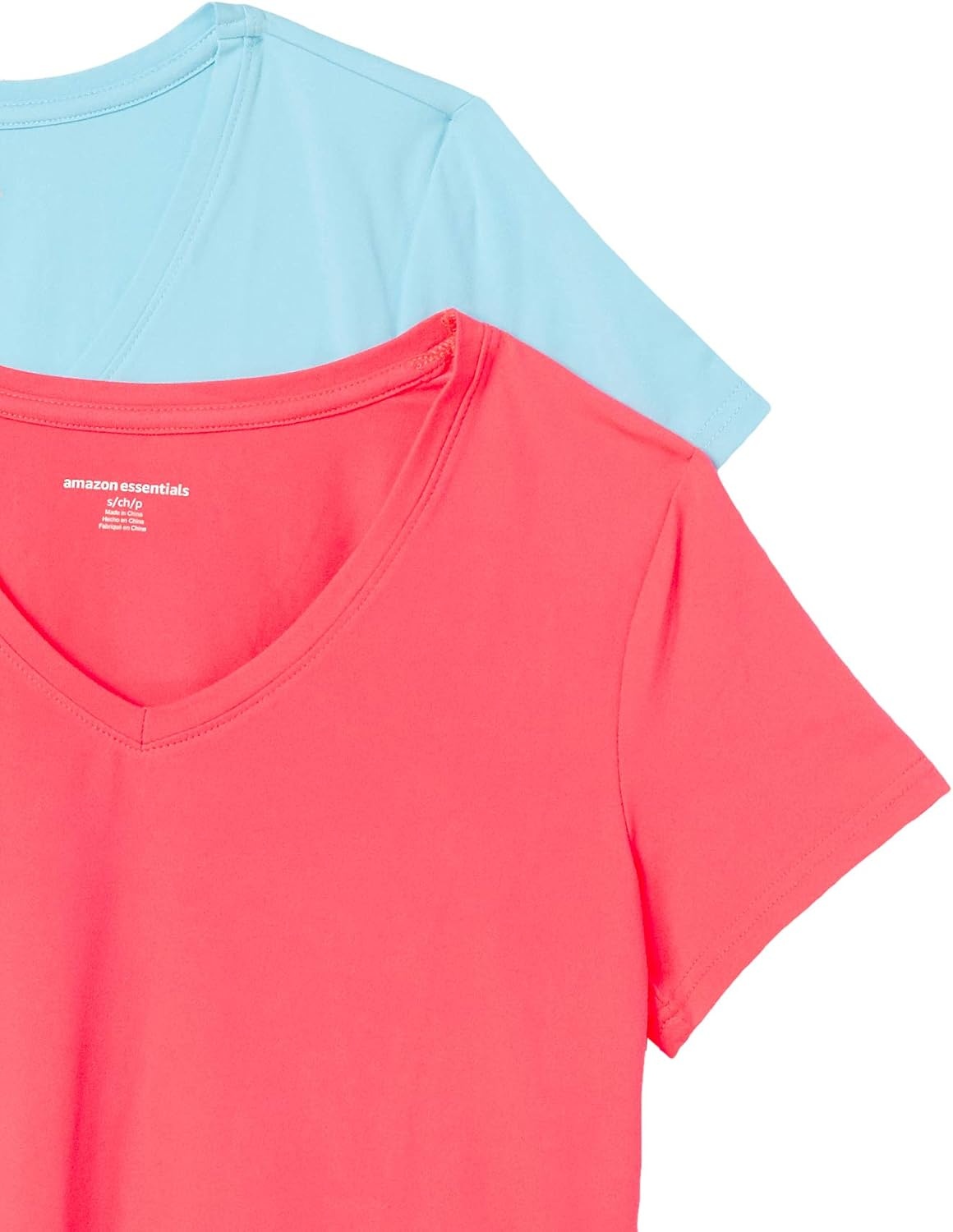 image:imageAmazon Essentials Womens Active Quick Dry Tech Stretch ShortSleeve VNeck TShirt MoistureWicking Pack of 2BlueNeon Pink