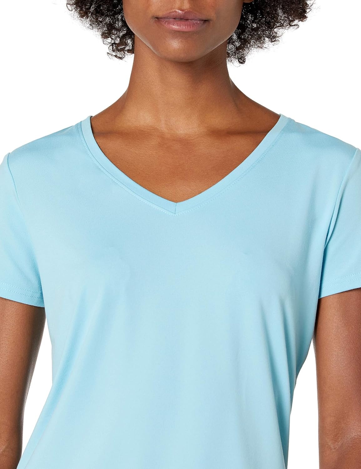 image:imageAmazon Essentials Womens Active Quick Dry Tech Stretch ShortSleeve VNeck TShirt MoistureWicking Pack of 2BlueNeon Pink