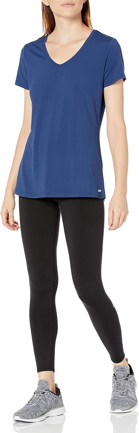 image:imageAmazon Essentials Womens Active Quick Dry Tech Stretch ShortSleeve VNeck TShirt MoistureWicking Pack of 2BlueTeal Green Space Dye