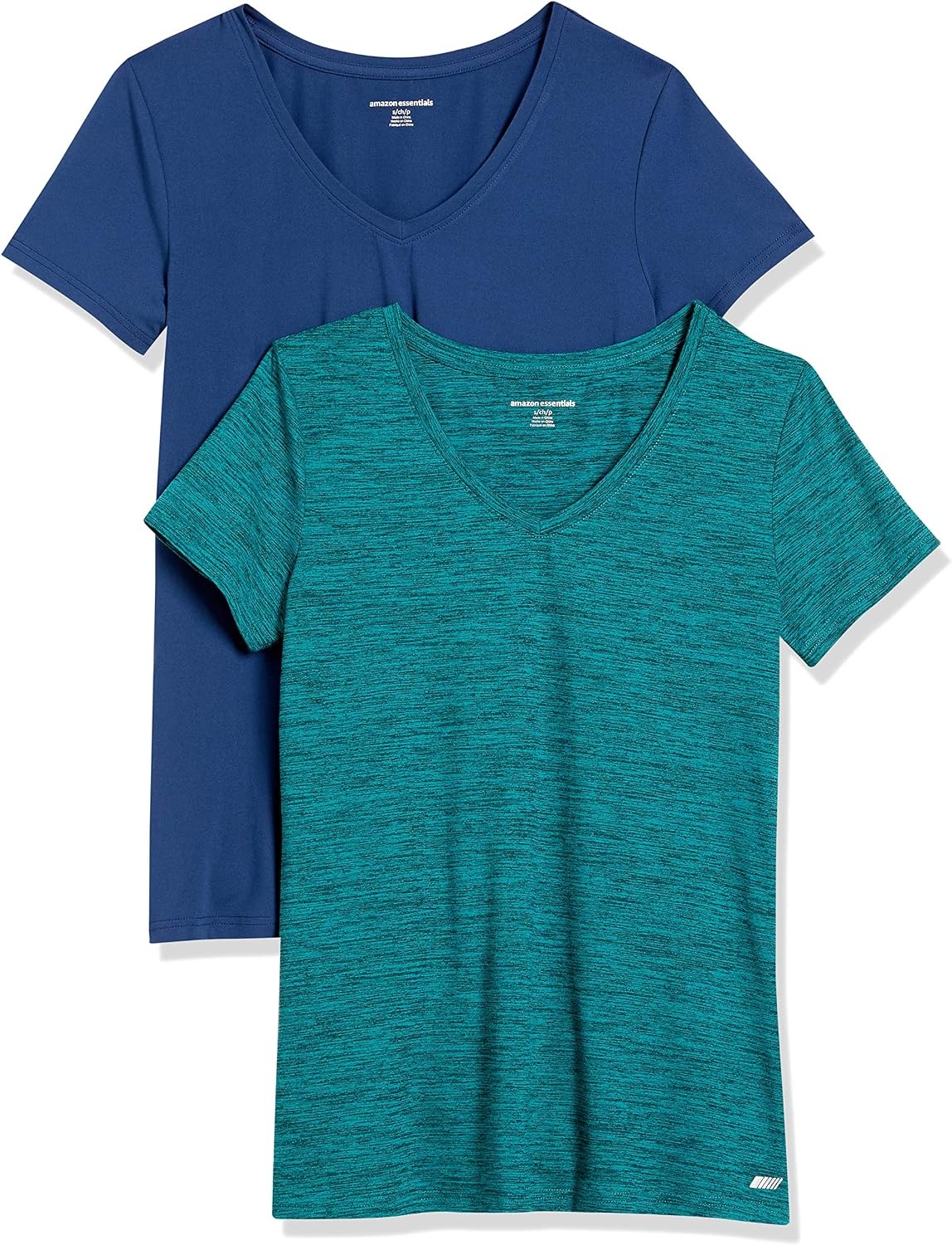 image:imageAmazon Essentials Womens Active Quick Dry Tech Stretch ShortSleeve VNeck TShirt MoistureWicking Pack of 2BlueTeal Green Space Dye