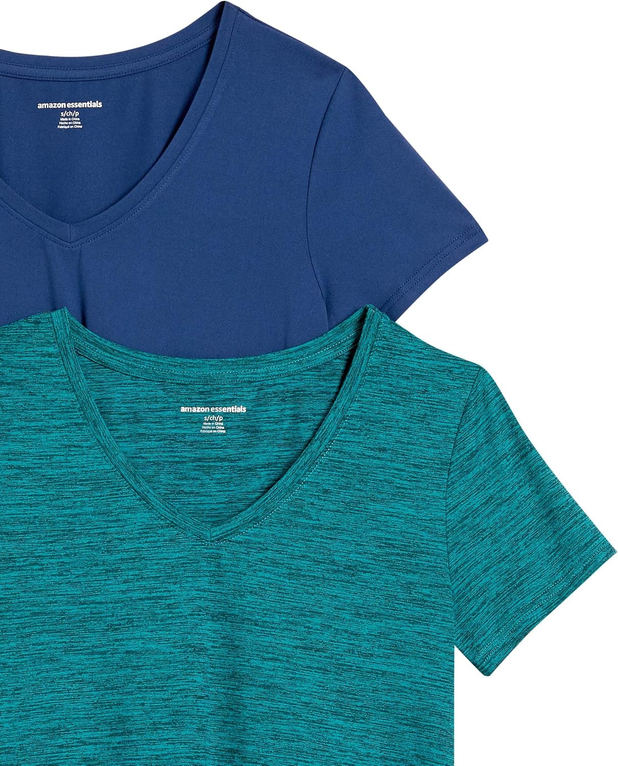 image:imageAmazon Essentials Womens Active Quick Dry Tech Stretch ShortSleeve VNeck TShirt MoistureWicking Pack of 2BlueTeal Green Space Dye