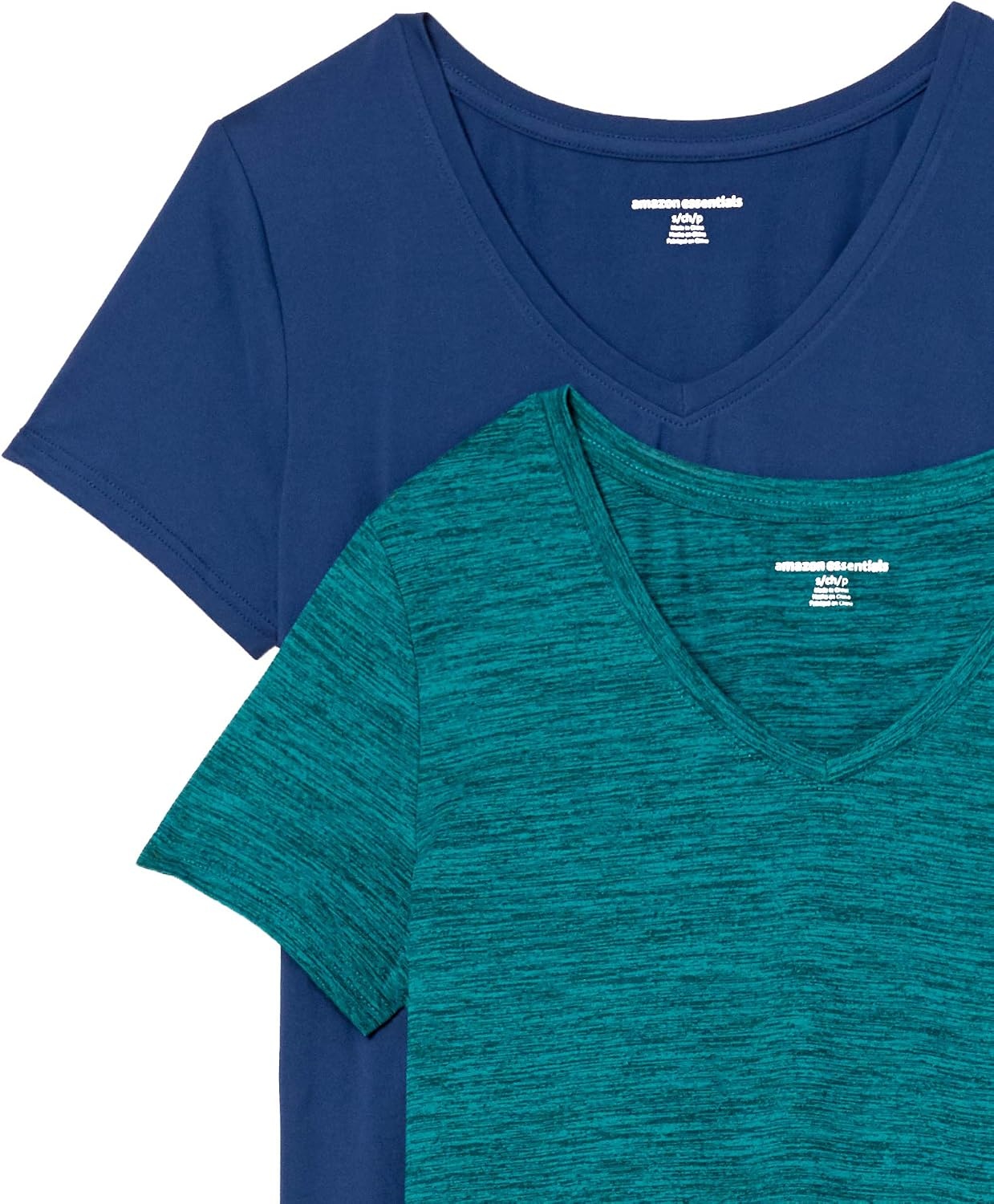 image:imageAmazon Essentials Womens Active Quick Dry Tech Stretch ShortSleeve VNeck TShirt MoistureWicking Pack of 2BlueTeal Green Space Dye