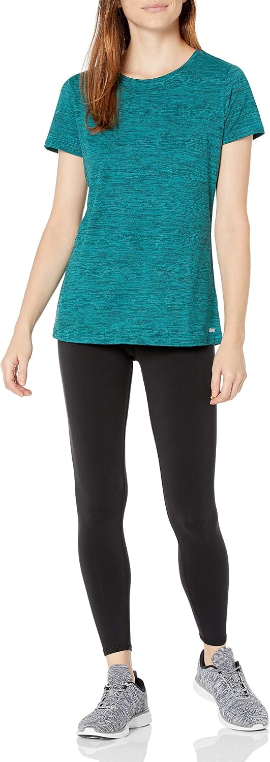 image:imageAmazon Essentials Womens Active Quick Dry Tech Stretch ShortSleeve VNeck TShirt MoistureWicking Pack of 2BlueTeal Green Space Dye