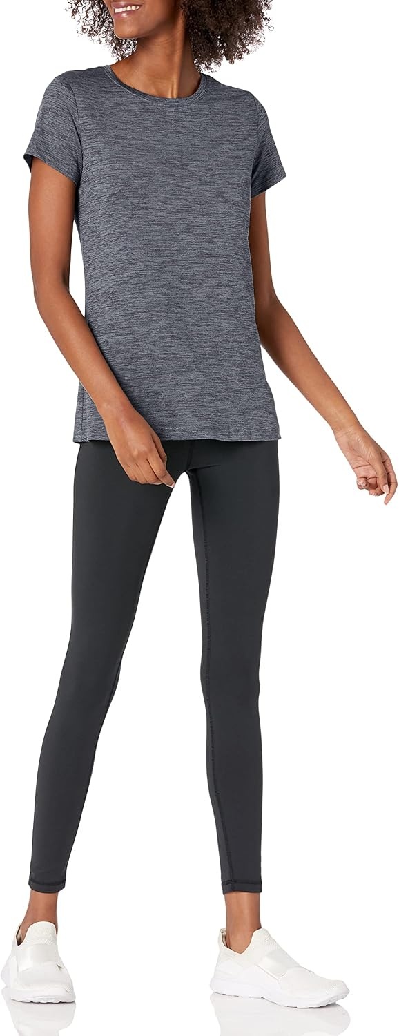 image:imageAmazon Essentials Womens Active Quick Dry Tech Stretch ShortSleeve VNeck TShirt MoistureWicking Pack of 2Dark Grey Space DyeRaspberry Space Dye