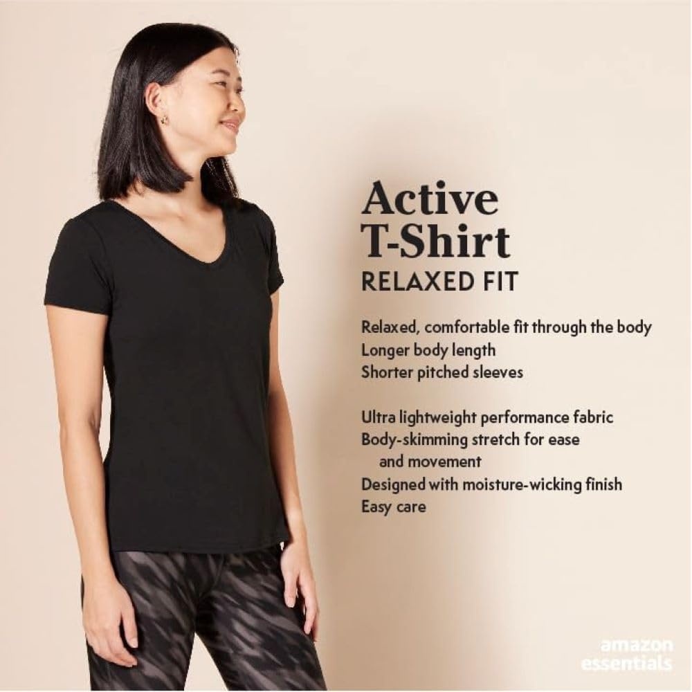 image:imageAmazon Essentials Womens Active Quick Dry Tech Stretch ShortSleeve VNeck TShirt MoistureWicking Pack of 2Grey Space DyeLight Pink