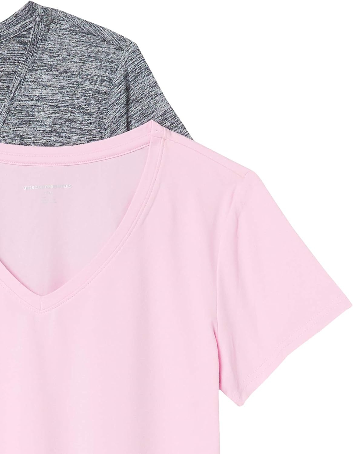 image:imageAmazon Essentials Womens Active Quick Dry Tech Stretch ShortSleeve VNeck TShirt MoistureWicking Pack of 2Grey Space DyeLight Pink