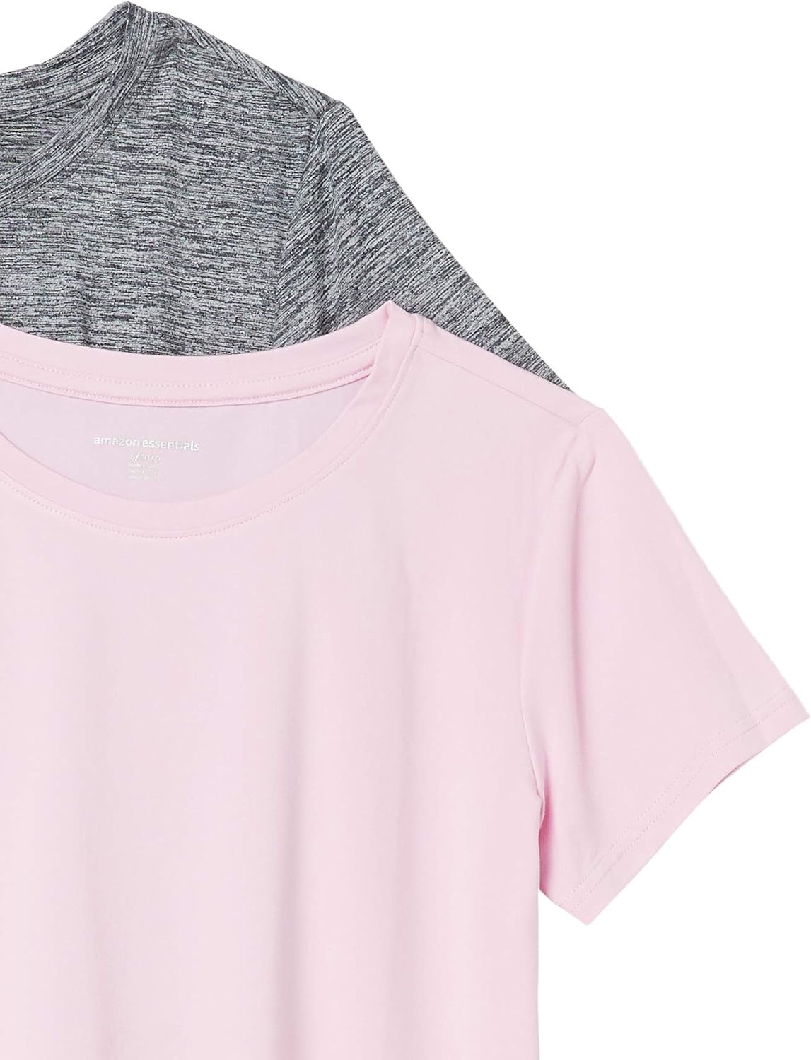 image:imageAmazon Essentials Womens Active Quick Dry Tech Stretch ShortSleeve VNeck TShirt MoistureWicking Pack of 2Grey Space DyeLight Pink