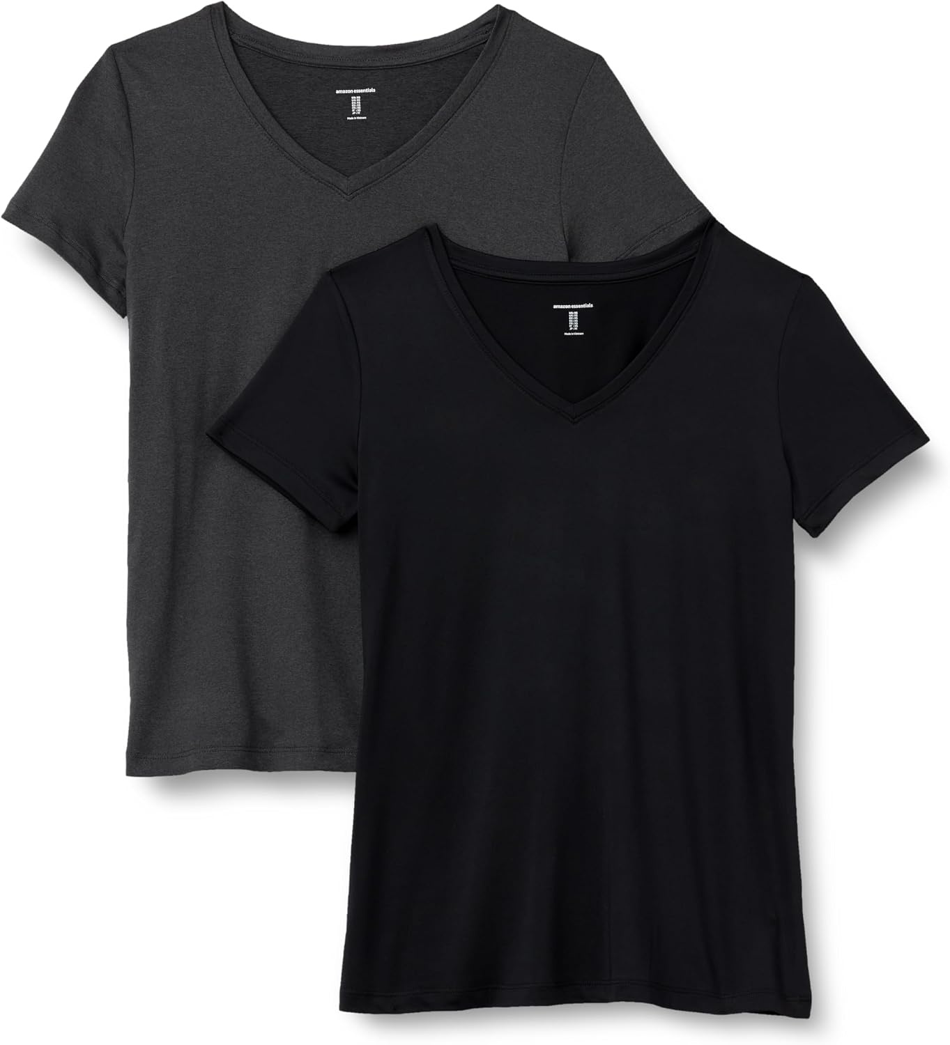 image:imageAmazon Essentials Womens Active Quick Dry Tech Stretch ShortSleeve VNeck TShirt MoistureWicking Pack of 2Heather Graphite Black