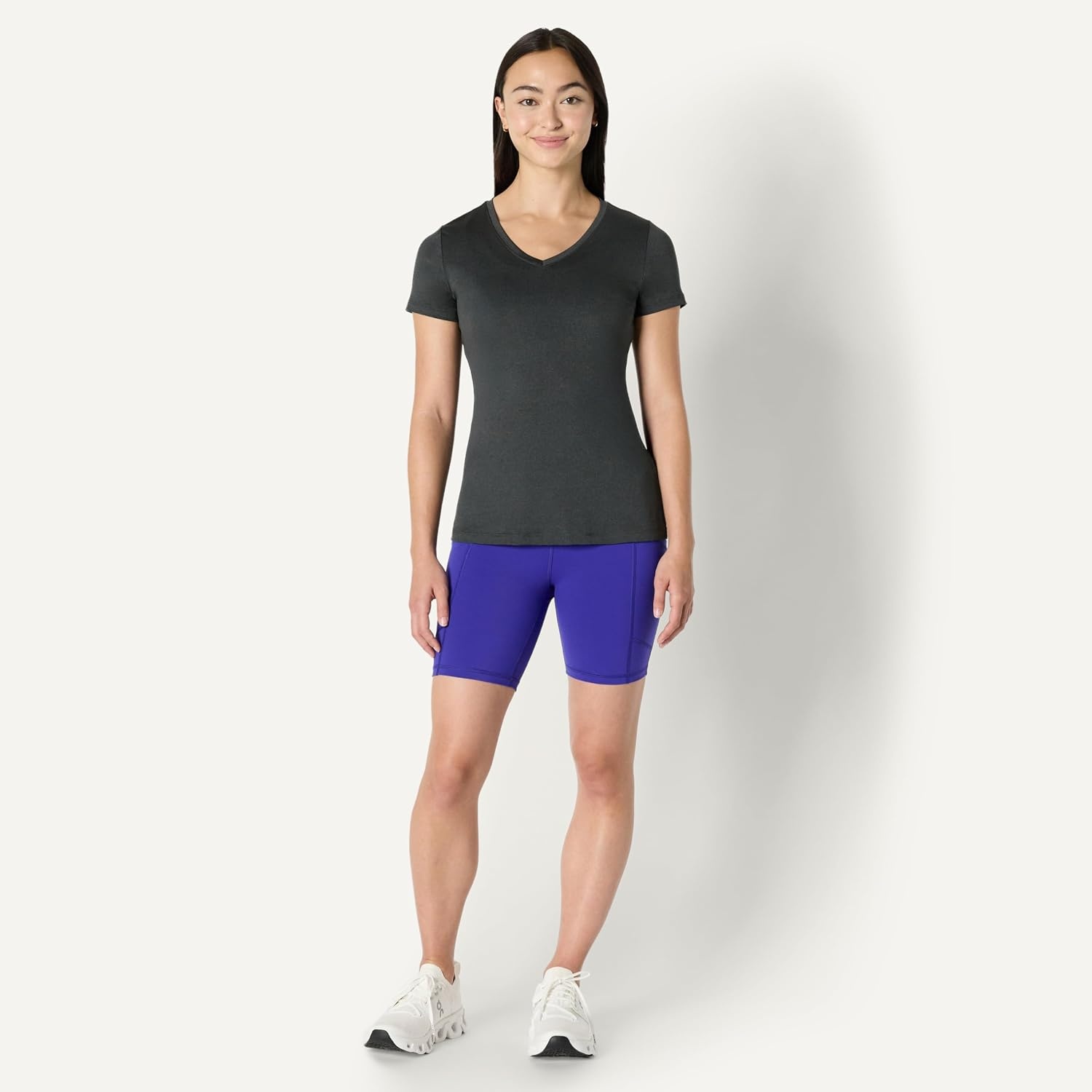 image:imageAmazon Essentials Womens Active Quick Dry Tech Stretch ShortSleeve VNeck TShirt MoistureWicking Pack of 2Heather Graphite Black