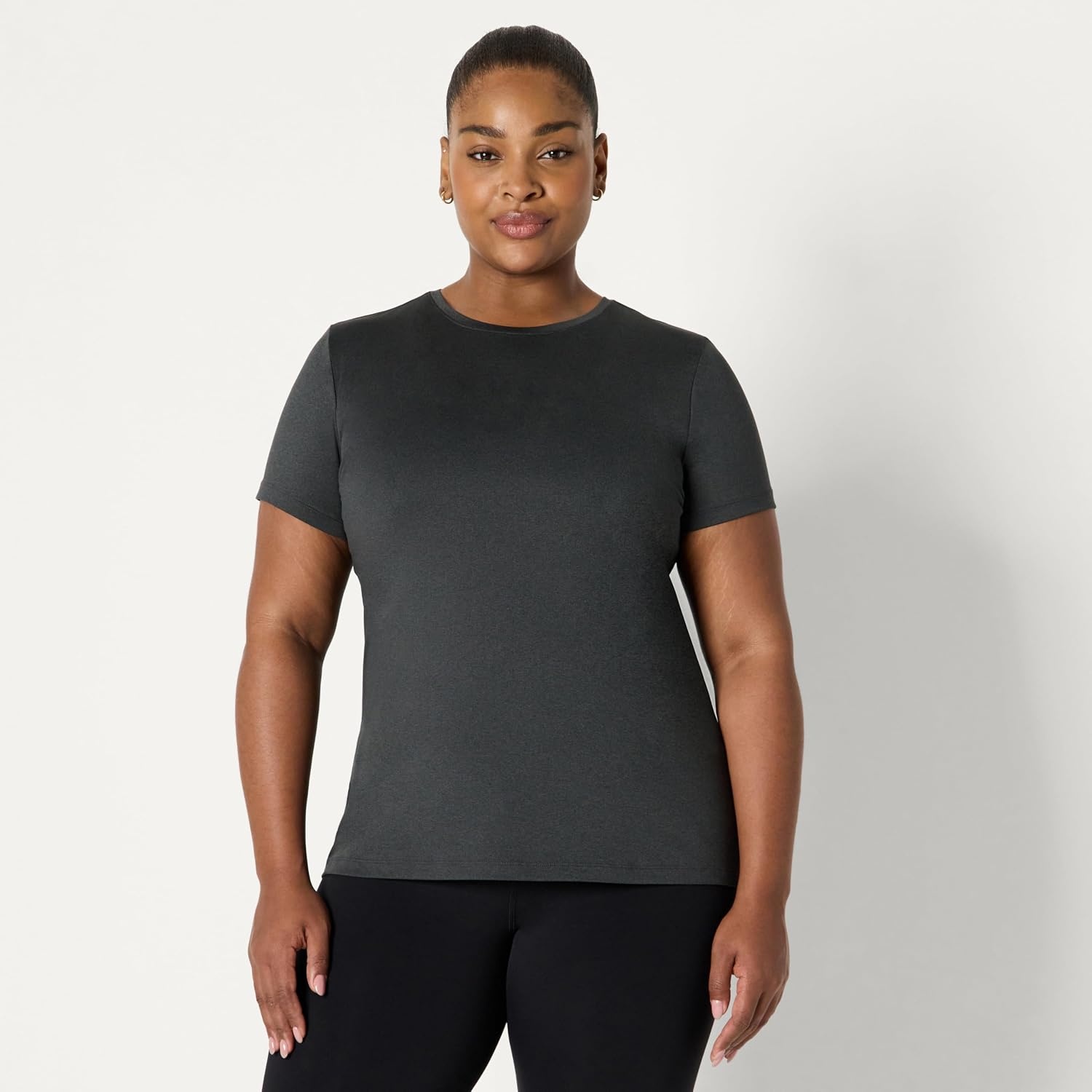 image:imageAmazon Essentials Womens Active Quick Dry Tech Stretch ShortSleeve VNeck TShirt MoistureWicking Pack of 2Heather Graphite Black