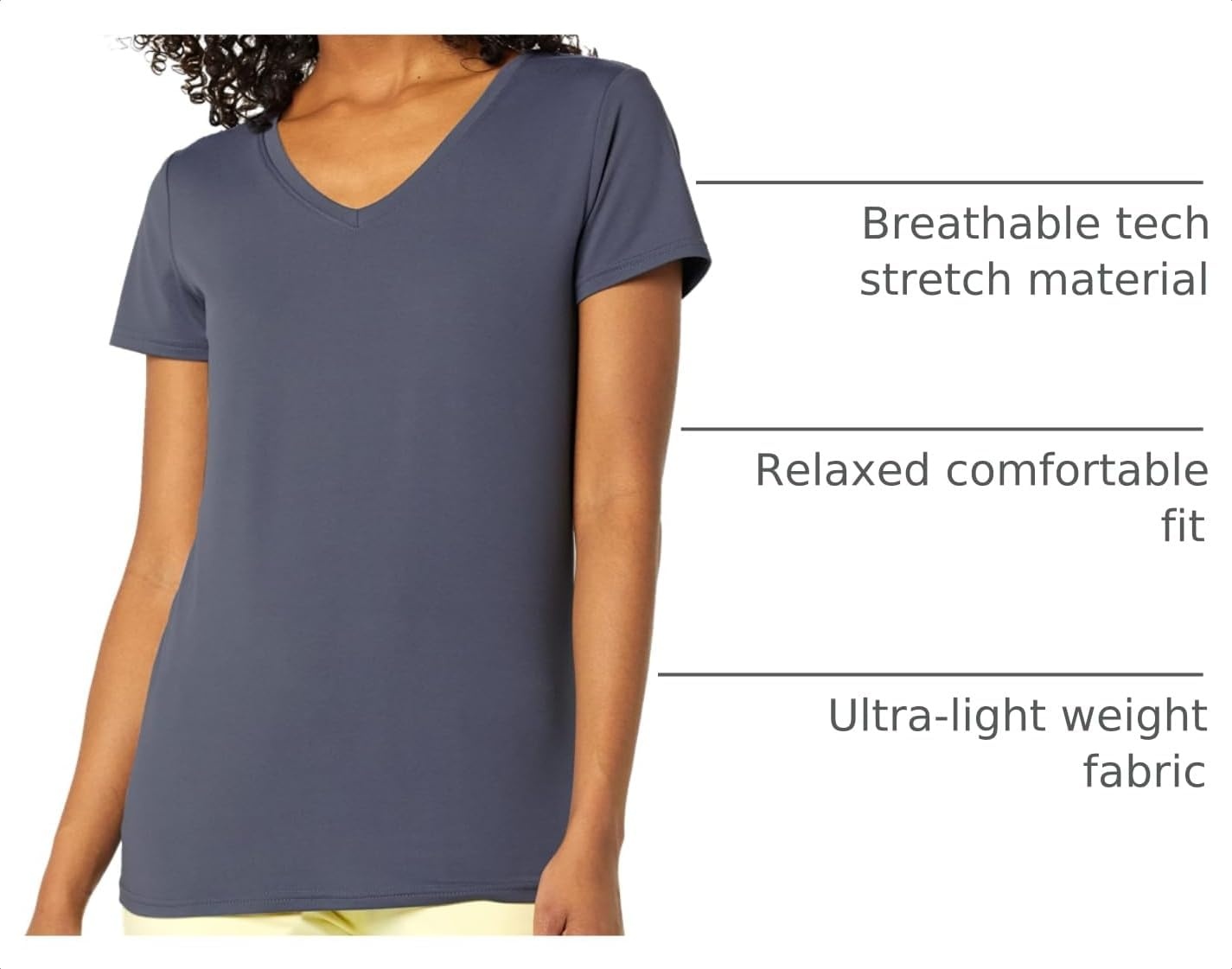 image:imageAmazon Essentials Womens Active Quick Dry Tech Stretch ShortSleeve VNeck TShirt MoistureWicking Pack of 2Lime GreenSlate Grey