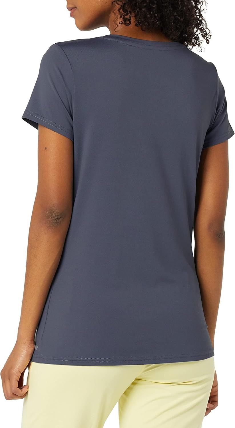 image:imageAmazon Essentials Womens Active Quick Dry Tech Stretch ShortSleeve VNeck TShirt MoistureWicking Pack of 2Lime GreenSlate Grey