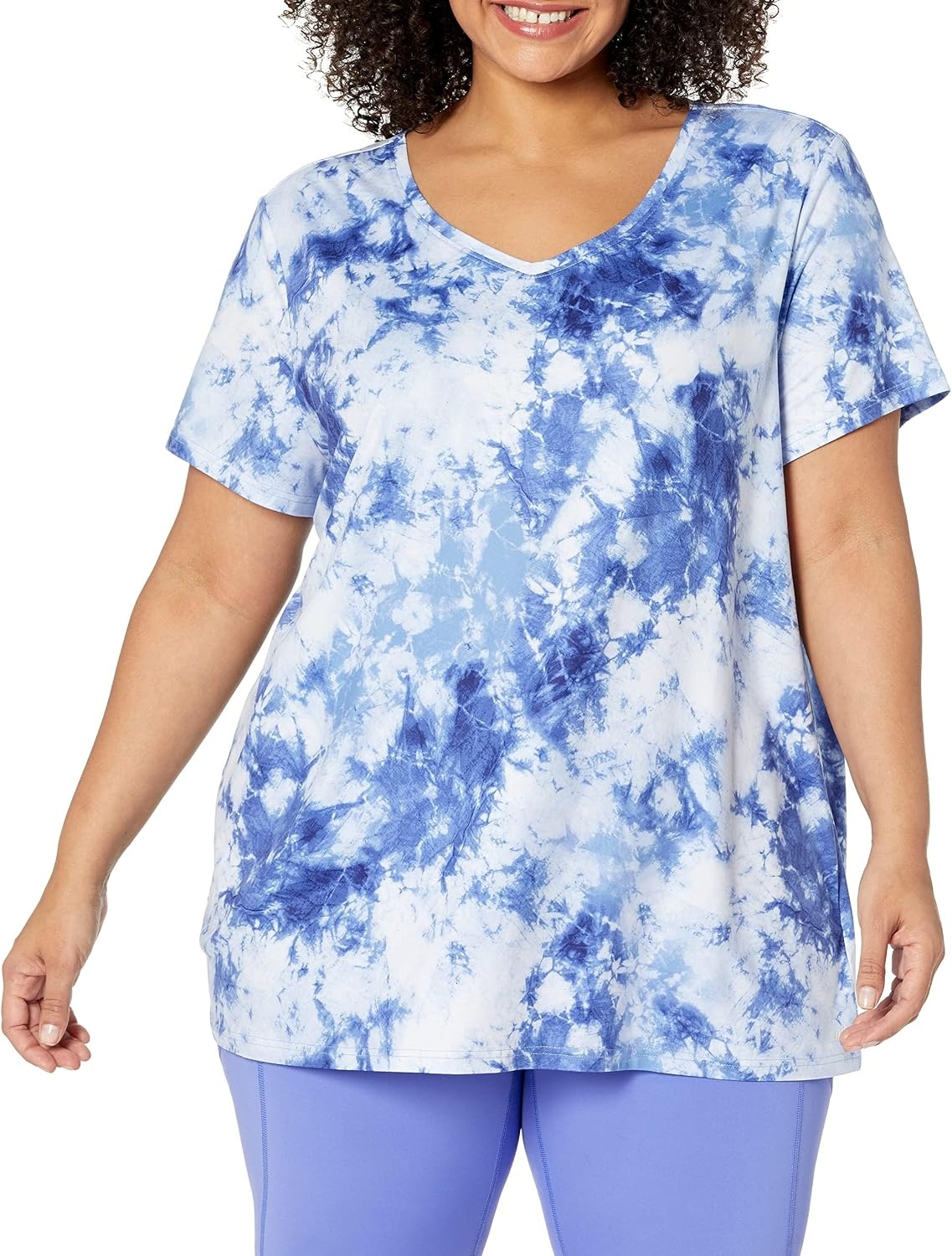 image:imageAmazon Essentials Womens Active Quick Dry Tech Stretch ShortSleeve VNeck TShirt MoistureWicking Pack of 2NavyWhite Tie Dye