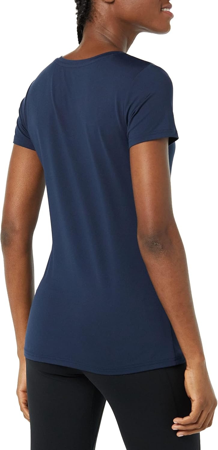 image:imageAmazon Essentials Womens Active Quick Dry Tech Stretch ShortSleeve VNeck TShirt MoistureWicking Pack of 2NavyWhite Tie Dye