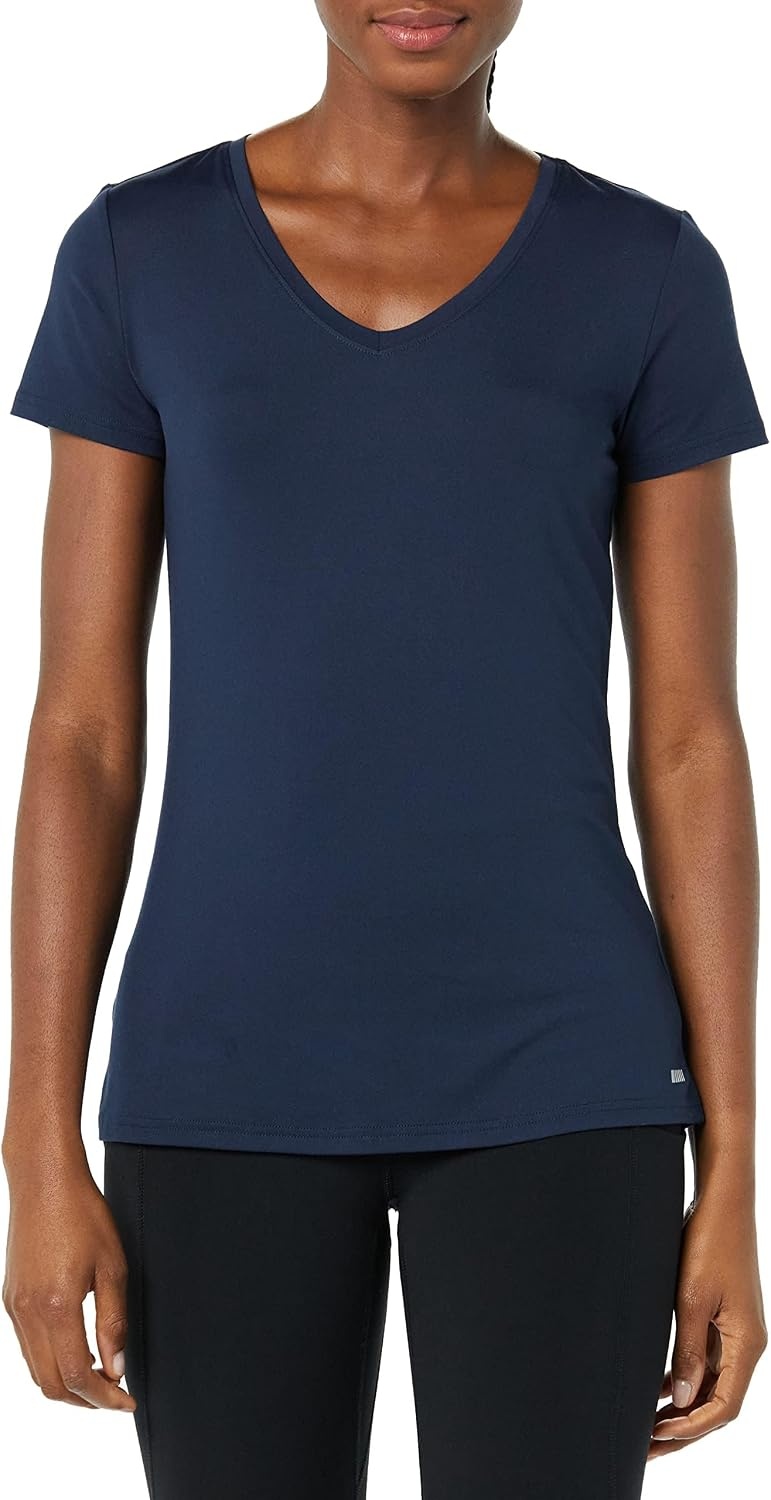 image:imageAmazon Essentials Womens Active Quick Dry Tech Stretch ShortSleeve VNeck TShirt MoistureWicking Pack of 2NavyWhite Tie Dye