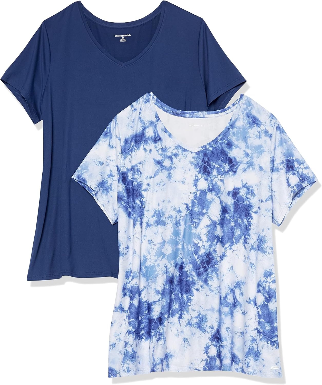 image:imageAmazon Essentials Womens Active Quick Dry Tech Stretch ShortSleeve VNeck TShirt MoistureWicking Pack of 2NavyWhite Tie Dye