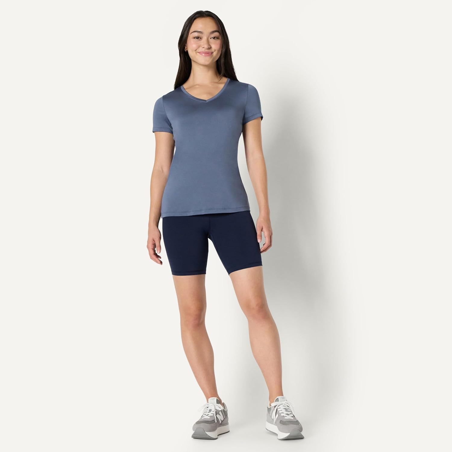 image:imageAmazon Essentials Womens Active Quick Dry Tech Stretch ShortSleeve VNeck TShirt MoistureWicking Pack of 2Slate Grey Navy