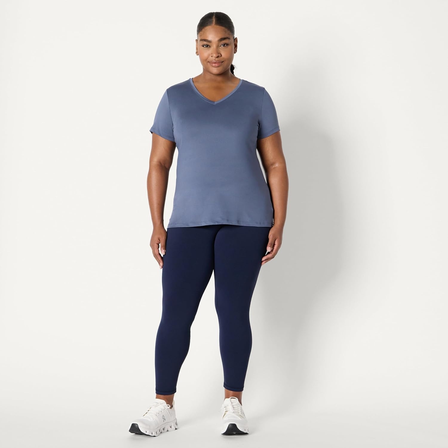 image:imageAmazon Essentials Womens Active Quick Dry Tech Stretch ShortSleeve VNeck TShirt MoistureWicking Pack of 2Slate Grey Navy