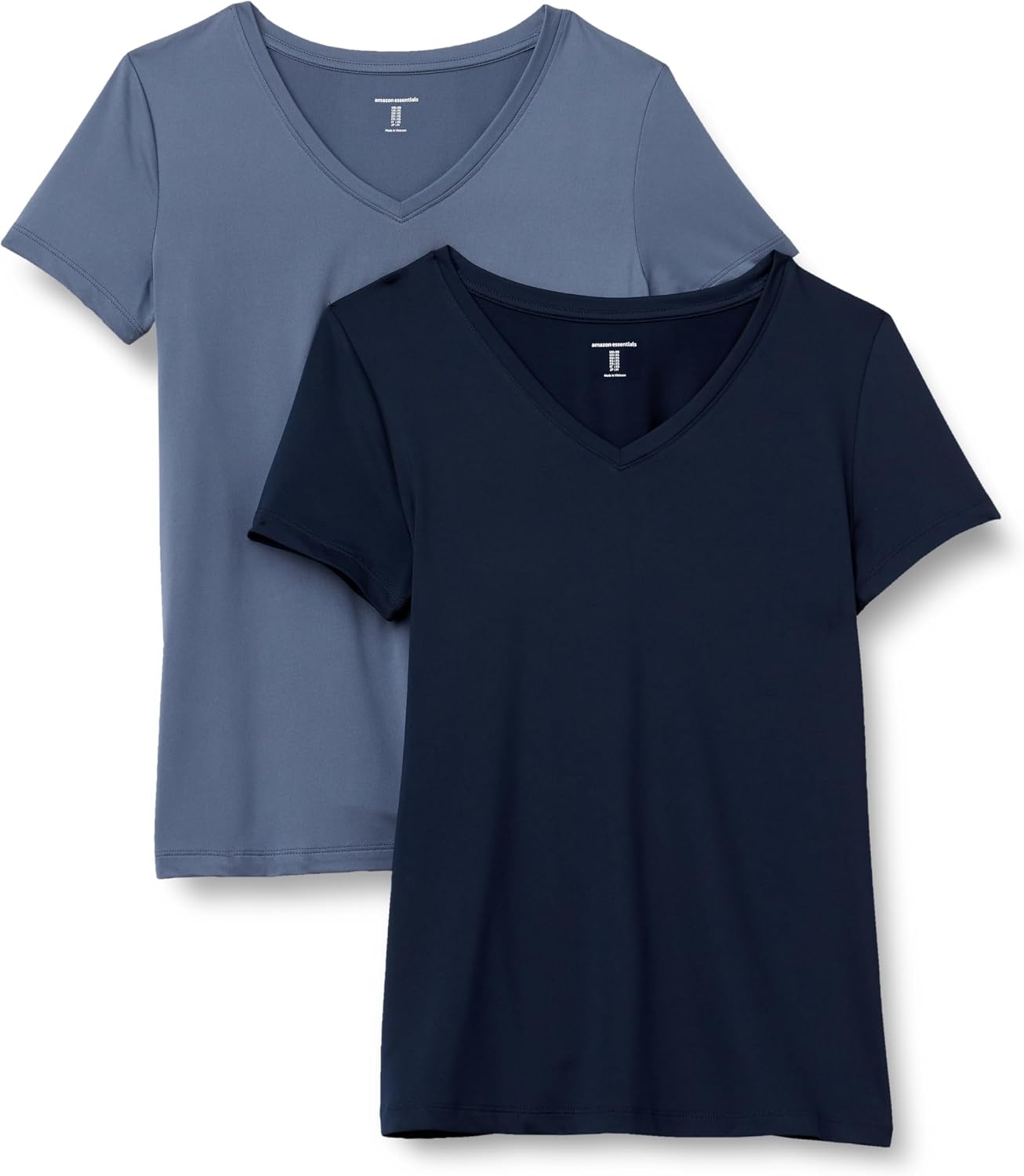 image:imageAmazon Essentials Womens Active Quick Dry Tech Stretch ShortSleeve VNeck TShirt MoistureWicking Pack of 2Slate Grey Navy