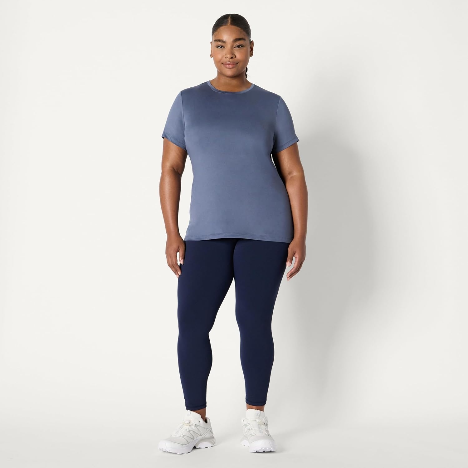 image:imageAmazon Essentials Womens Active Quick Dry Tech Stretch ShortSleeve VNeck TShirt MoistureWicking Pack of 2Slate Grey Navy