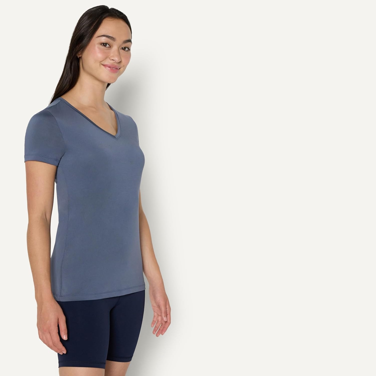 image:imageAmazon Essentials Womens Active Quick Dry Tech Stretch ShortSleeve VNeck TShirt MoistureWicking Pack of 2Slate Grey Navy