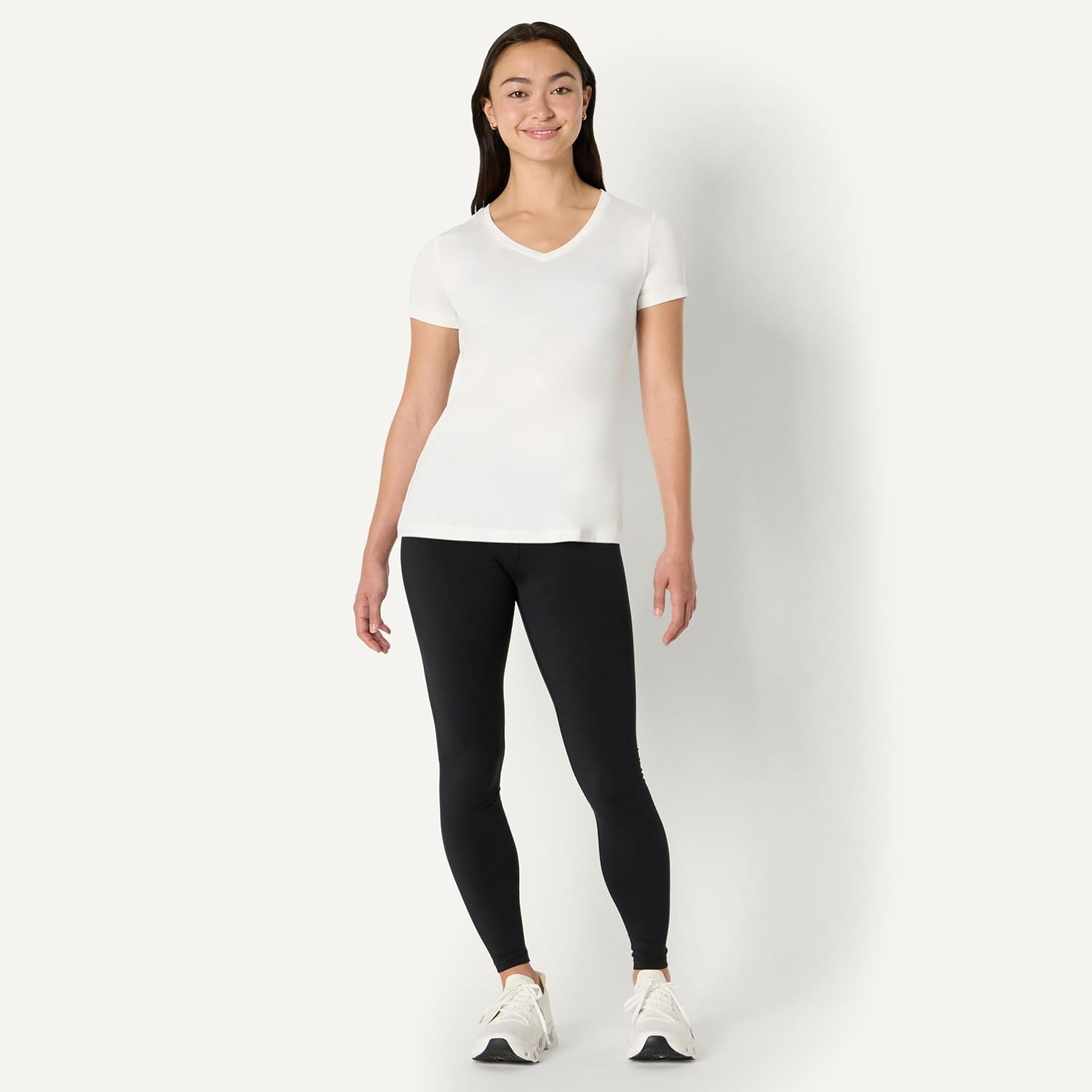 image:imageAmazon Essentials Womens Active Quick Dry Tech Stretch ShortSleeve VNeck TShirt MoistureWicking Pack of 2White Black