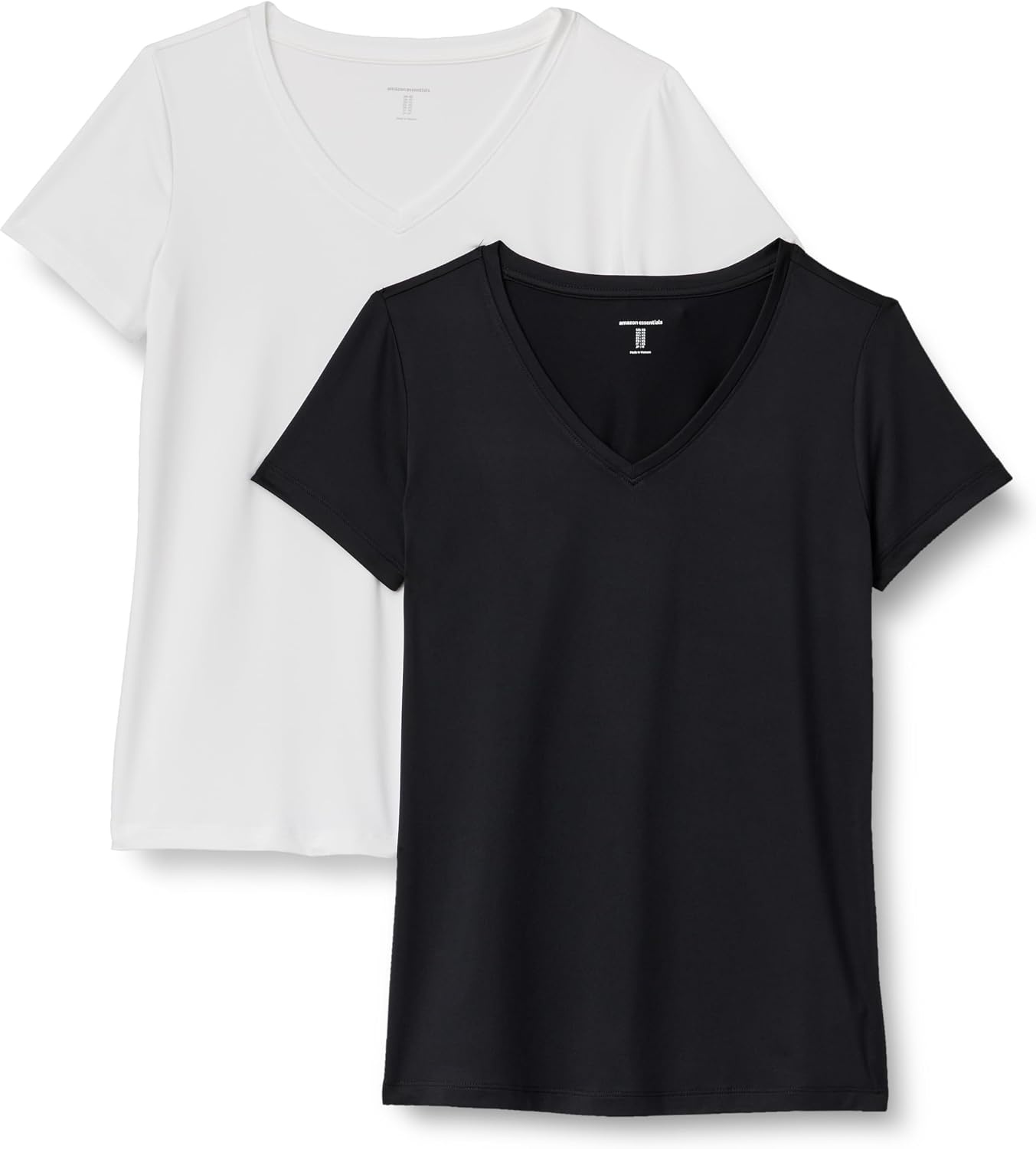 image:imageAmazon Essentials Womens Active Quick Dry Tech Stretch ShortSleeve VNeck TShirt MoistureWicking Pack of 2White Black
