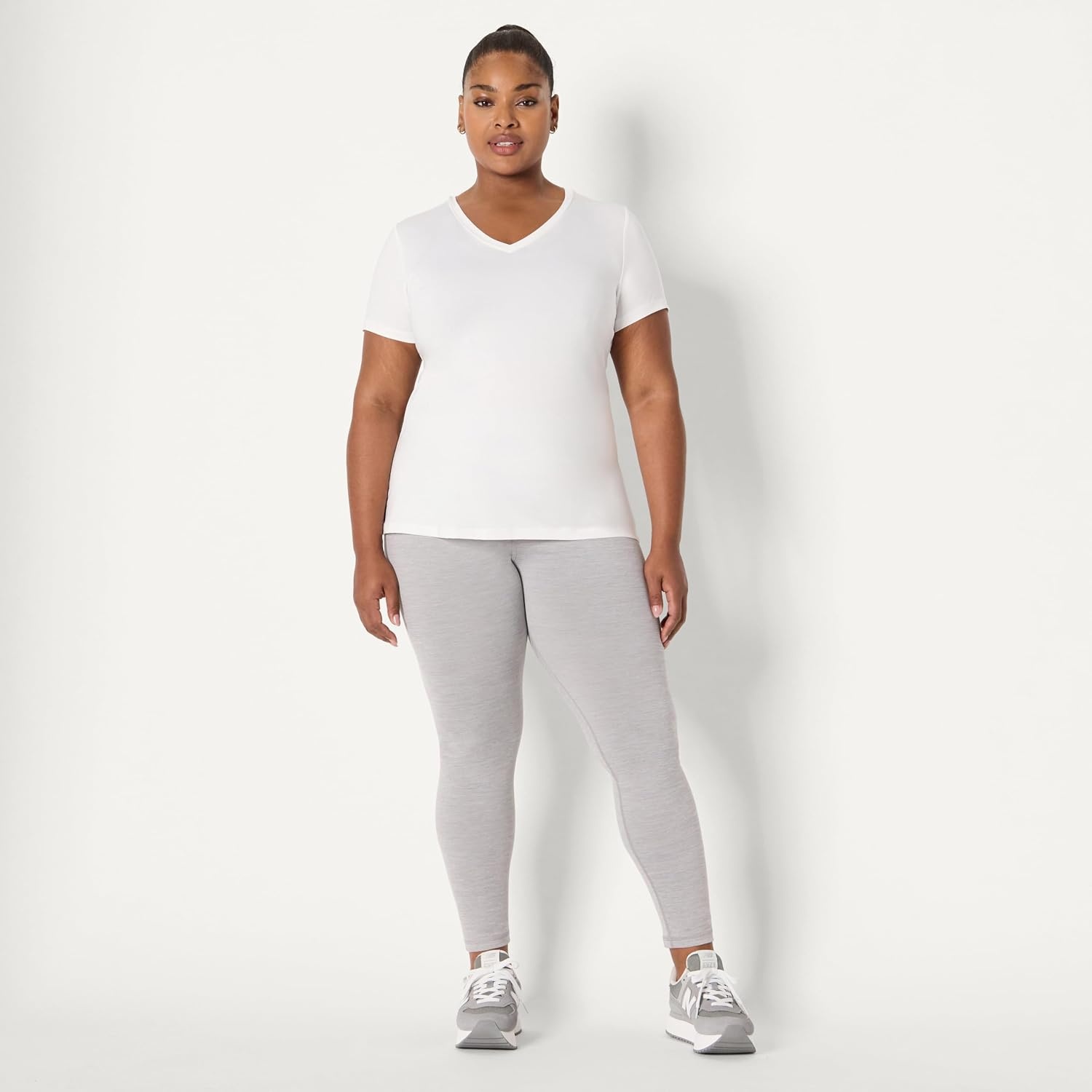 image:imageAmazon Essentials Womens Active Quick Dry Tech Stretch ShortSleeve VNeck TShirt MoistureWicking Pack of 2White Black
